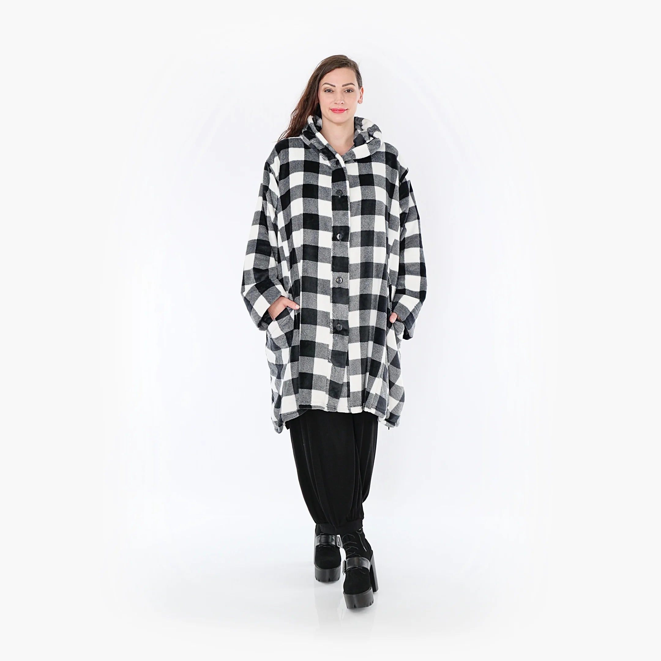  Ballonmantel von AKH Fashion aus Polyester, 1385.06660, Schwarz-Weiss, Kariert, Schick