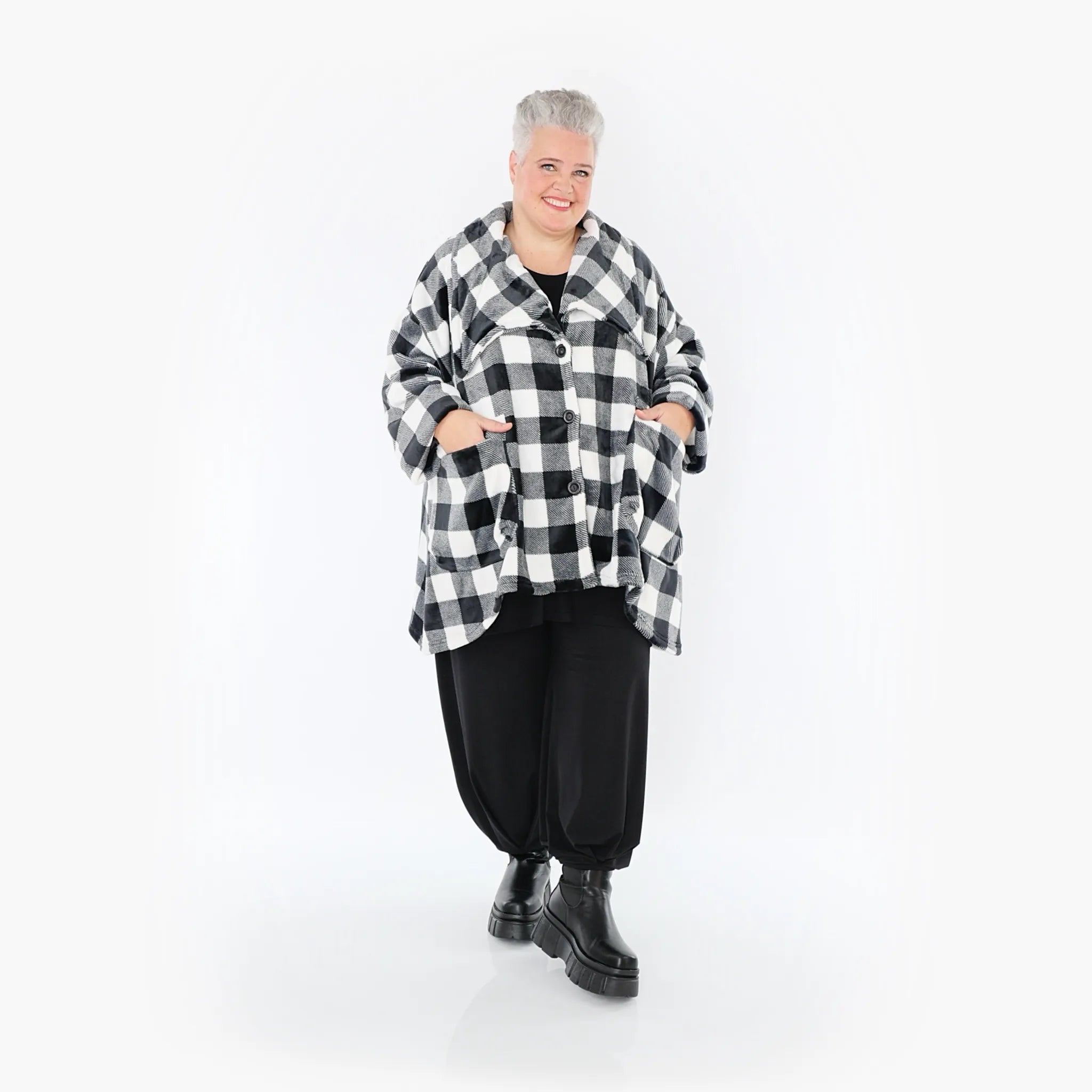  A-Form Jacke von AKH Fashion aus Polyester, 1385.06749, Schwarz-Weiß, Kariert, Schick