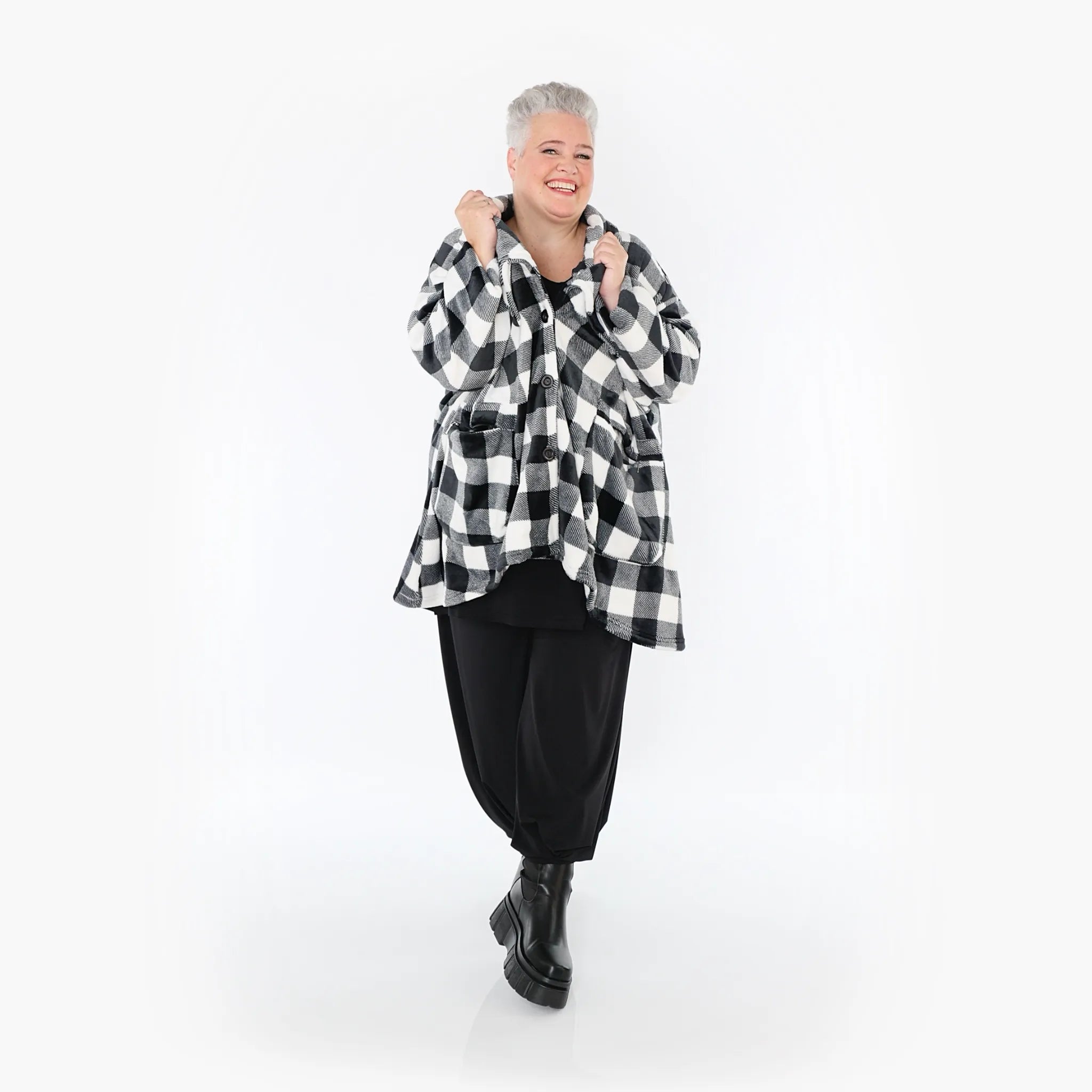  A-Form Jacke von AKH Fashion aus Polyester, 1385.06749, Schwarz-Weiß, Kariert, Schick
