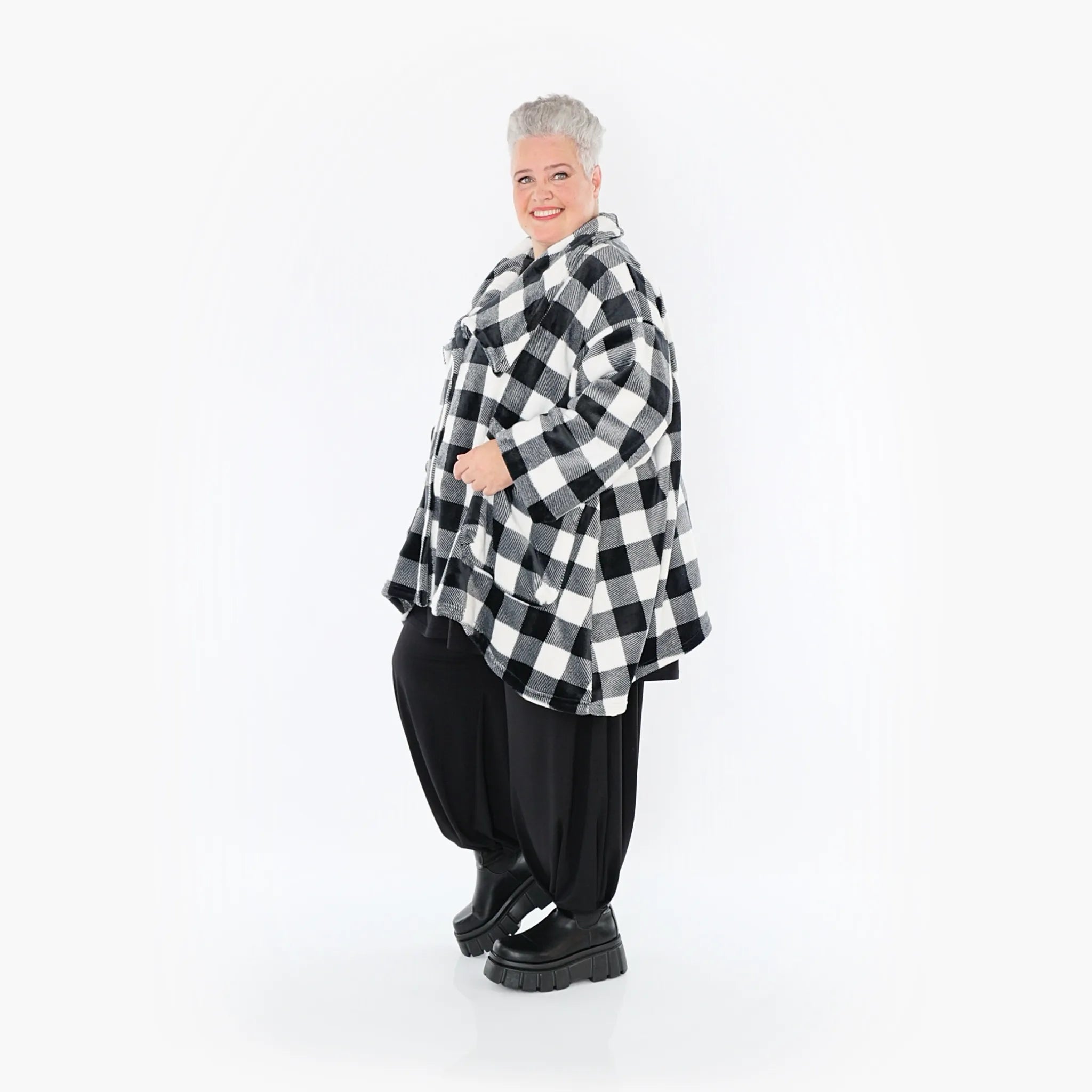  A-Form Jacke von AKH Fashion aus Polyester, 1385.06749, Schwarz-Weiß, Kariert, Schick