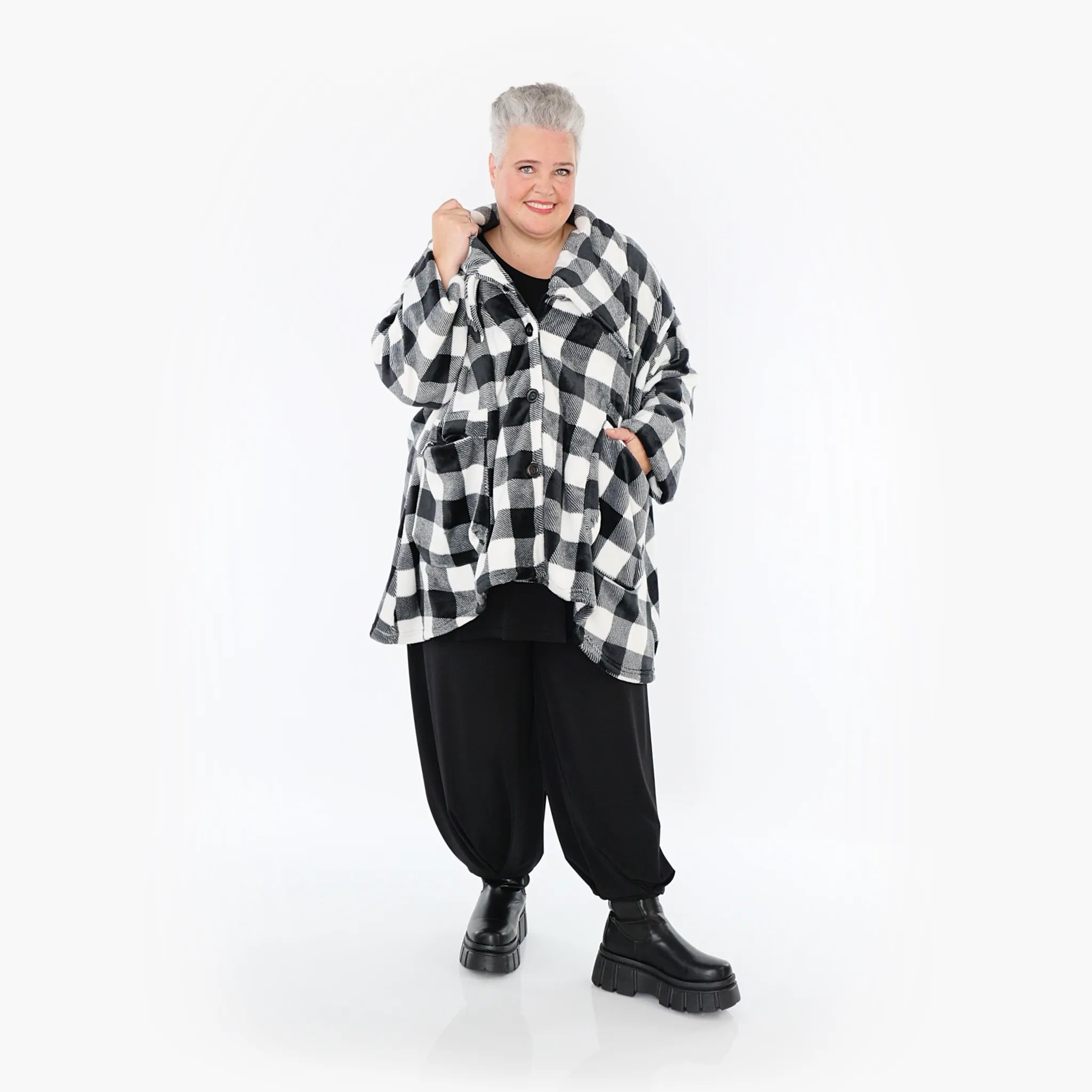  A-Form Jacke von AKH Fashion aus Polyester, 1385.06749, Schwarz-Weiß, Kariert, Schick