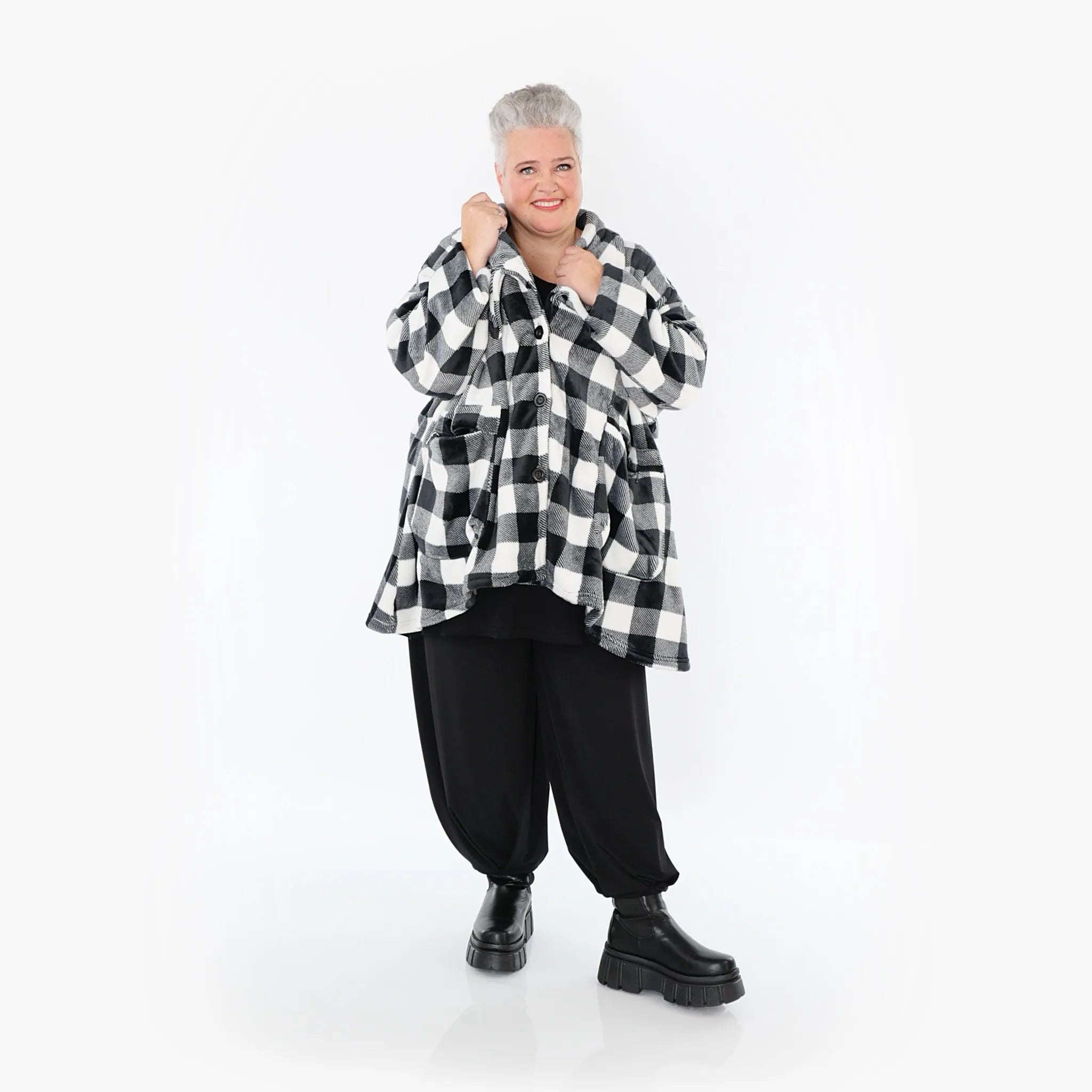  A-Form Jacke von AKH Fashion aus Polyester, 1385.06749, Schwarz-Weiß, Kariert, Schick