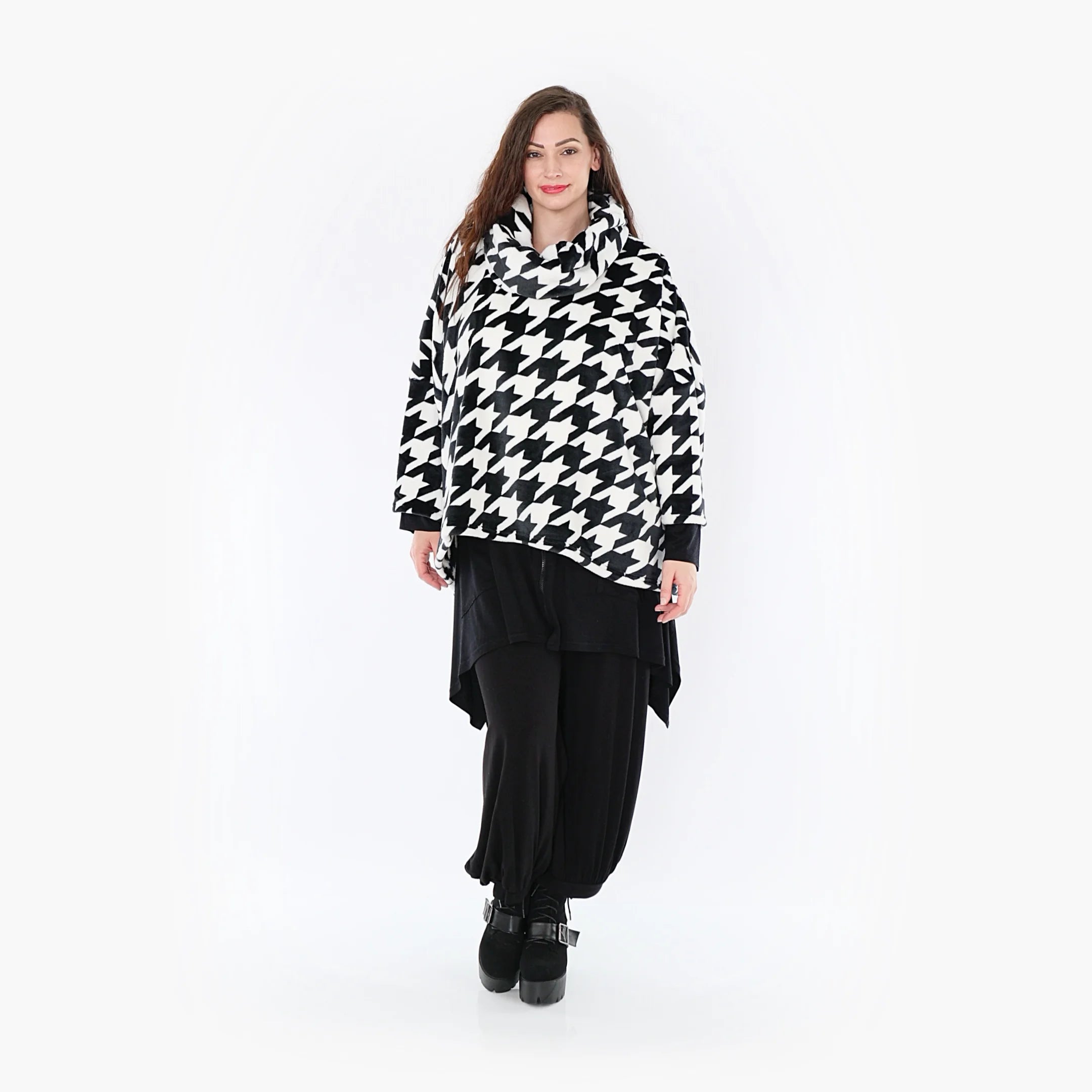 AKH Fashion Bigshirt in kastiger Form, aus Polyester, 1386.03019, Schwarz-Weiss, Hahnentritt