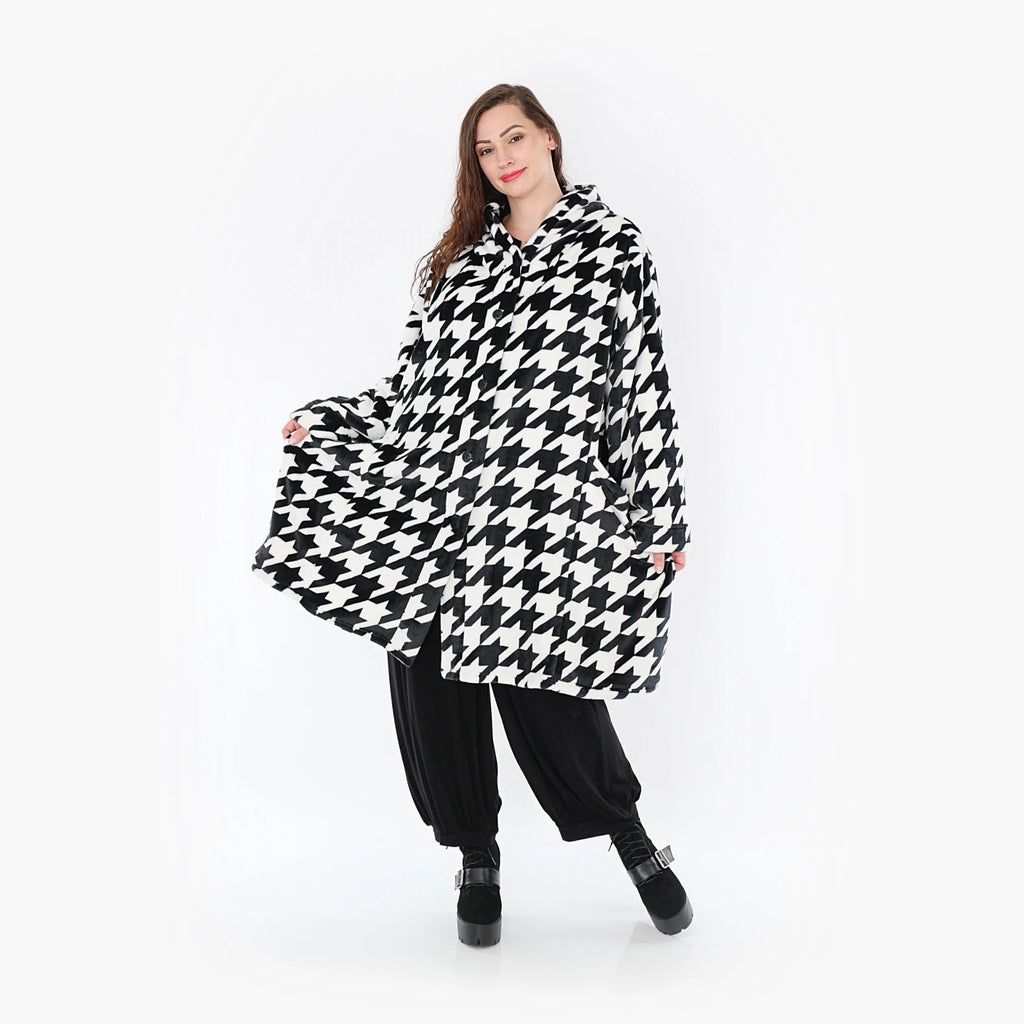  Ballonmantel von AKH Fashion aus Polyester, 1386.06660, Schwarz-Weiss, Hahnentritt