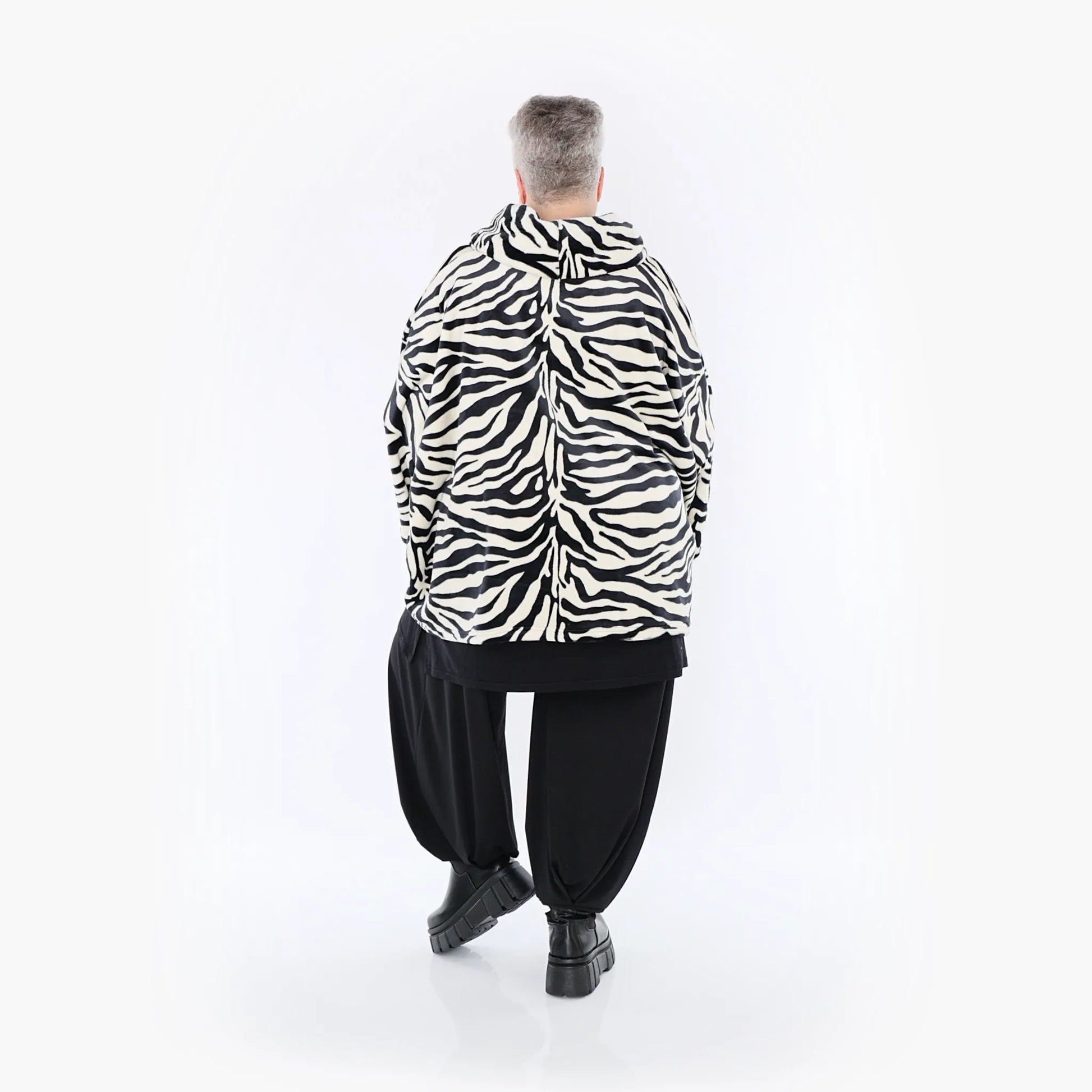  AKH Fashion Bigshirt in kastiger Form, aus Polyester, 1401.03019, Ecru-Schwarz, Zebra