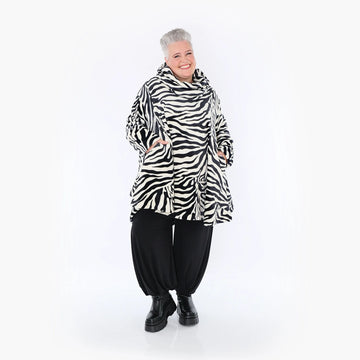  AKH Fashion Bigshirt in Glocken-Form, aus Polyester, 1401.0592R, Ecru-Schwarz, Zebra, Schick