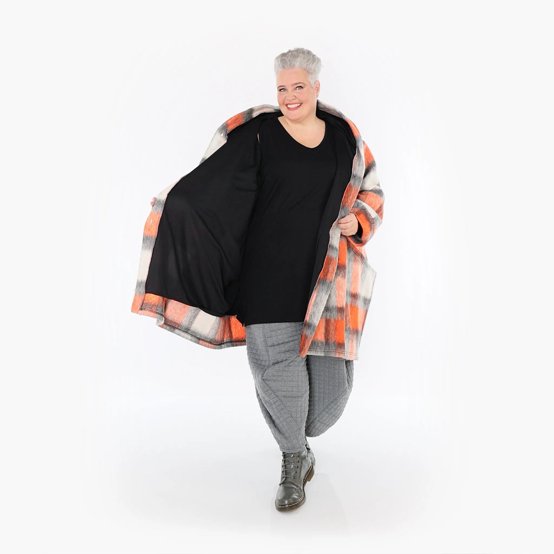  Ballonjacke von AKH Fashion aus Materialmix, 1410.06690, Orange-Grau-Weiß, Kariert