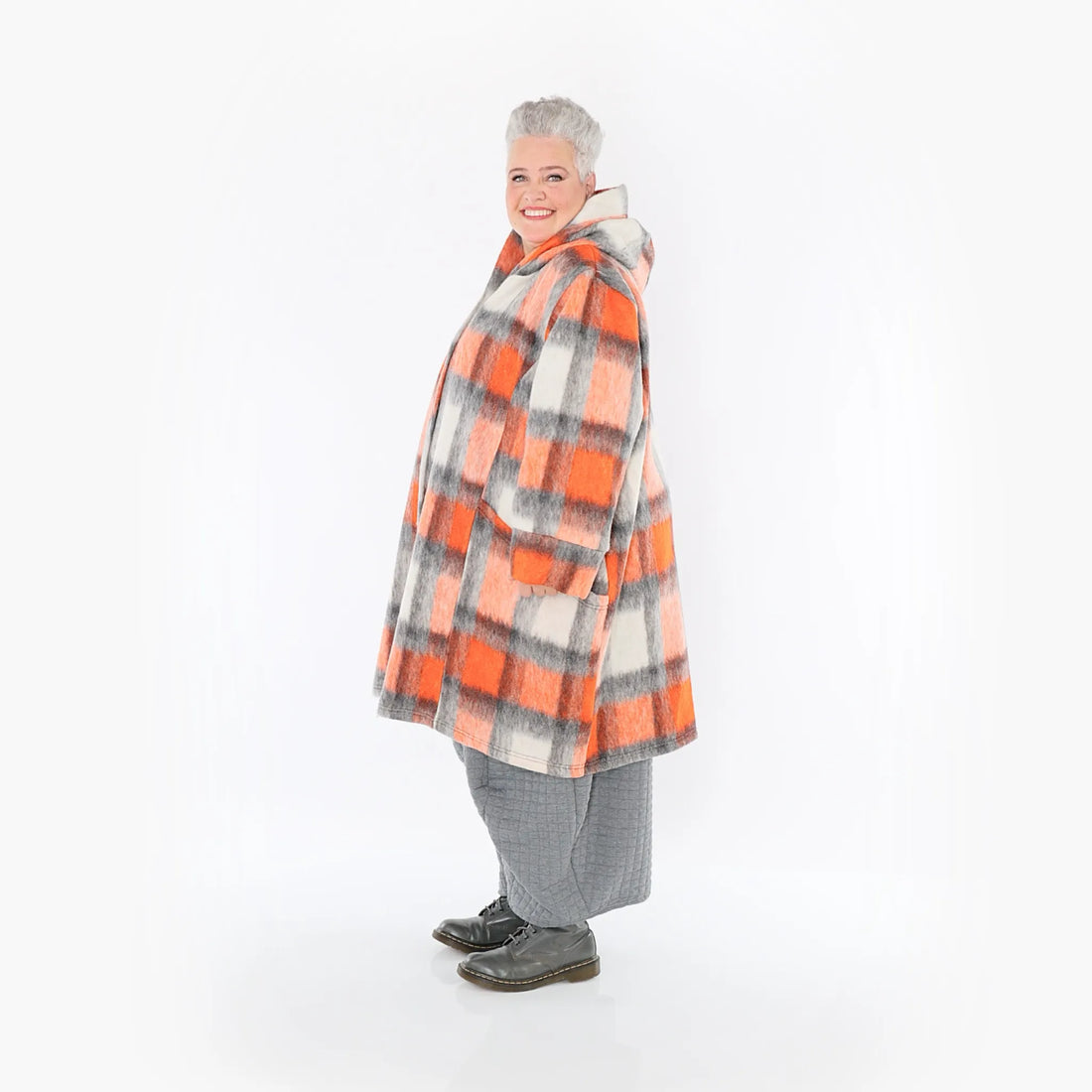  Ballonjacke von AKH Fashion aus Materialmix, 1410.06690, Orange-Grau-Weiß, Kariert