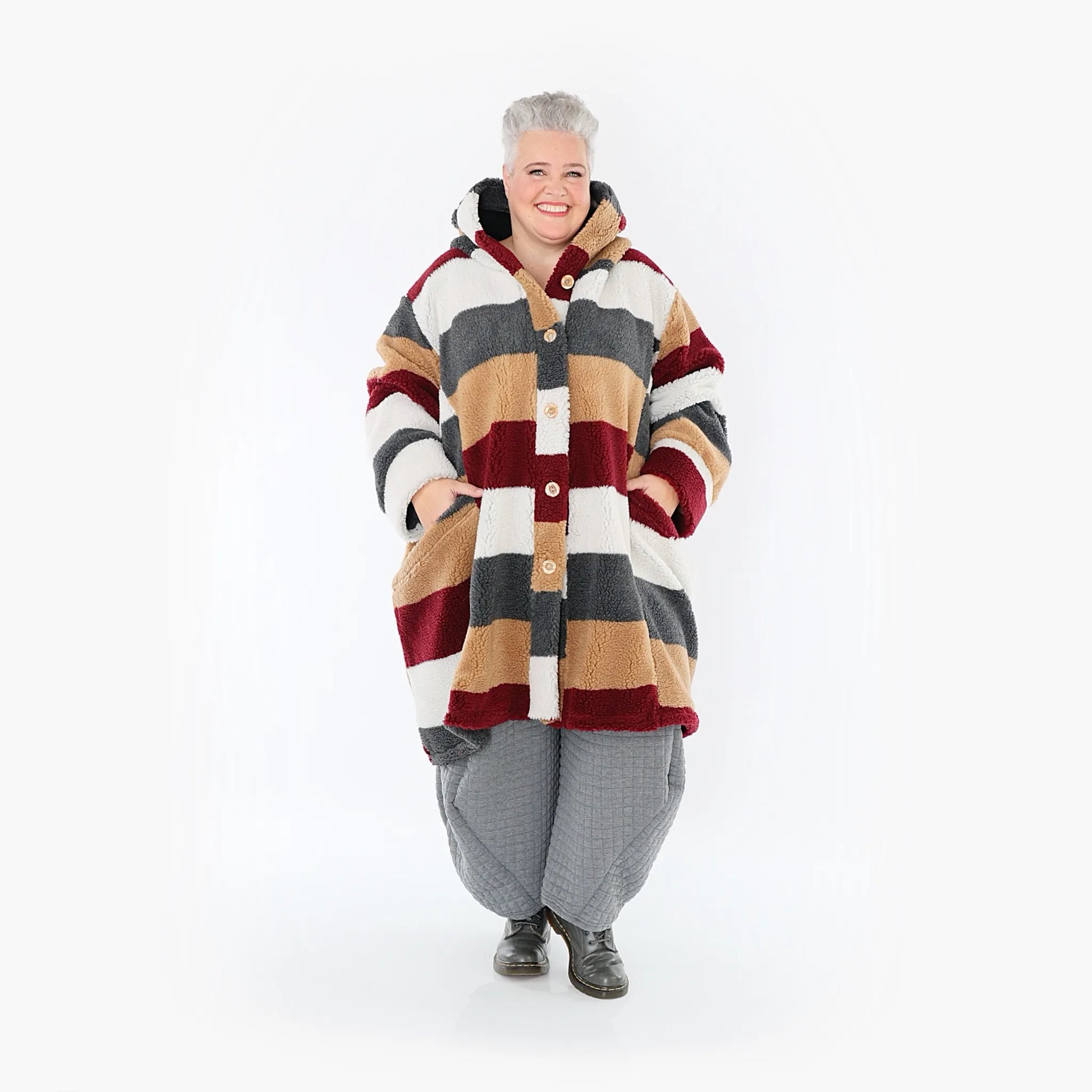  Ballonjacke von AKH Fashion aus Materialmix, 1412.06690, Bourdeaux-Grau-Cognac, Kariert