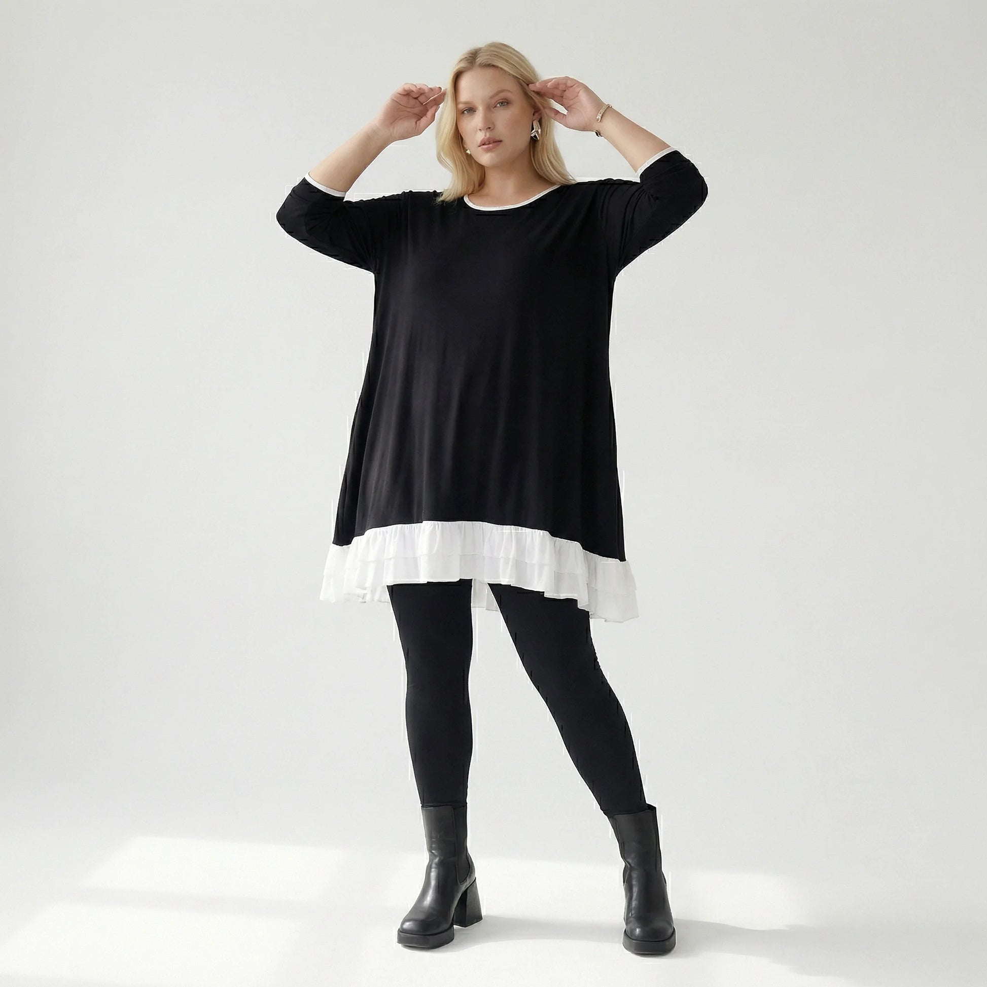  A-Form Shirt von AKH Fashion aus Viskose, 1416.06916, Schwarz/Weiß, Schick, Modern, Bequem