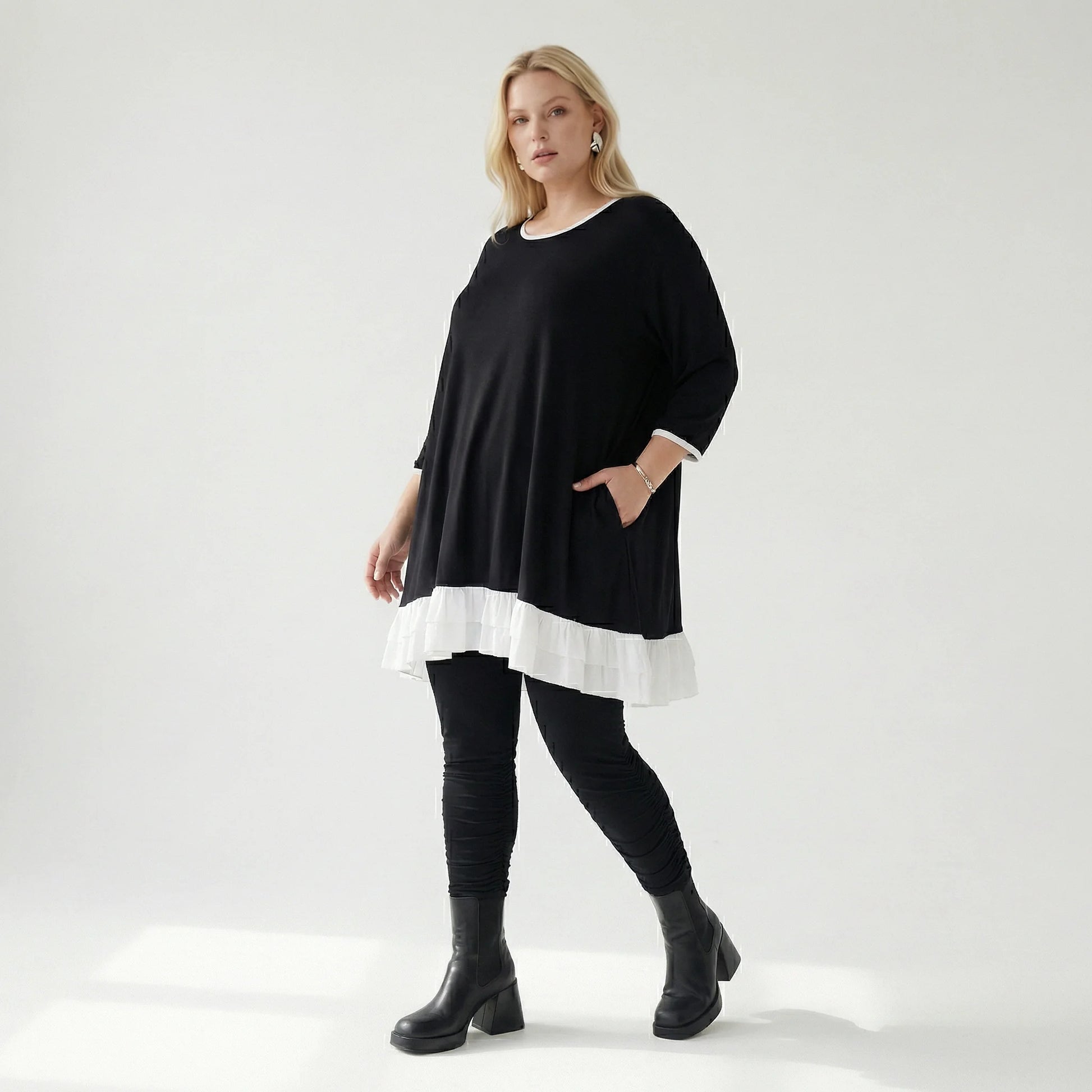  A-Form Shirt von AKH Fashion aus Viskose, 1416.06916, Schwarz/Weiß, Schick, Modern, Bequem