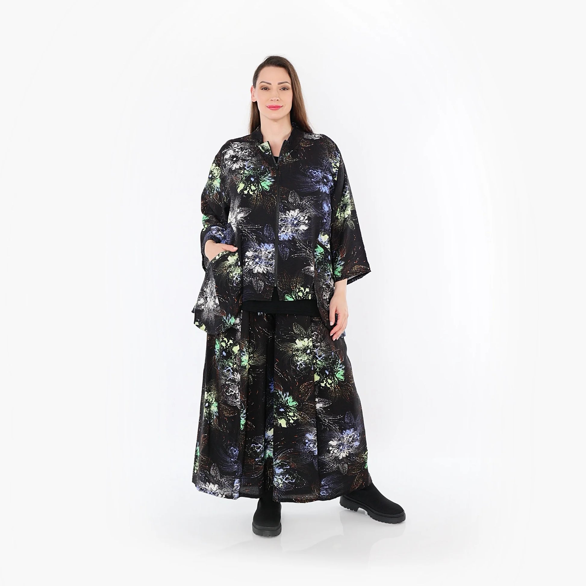  Palazzo Hose von AKH Fashion aus Viskose, 1491.07089, Schwarz/Blau/Multi, Blumen, Schick