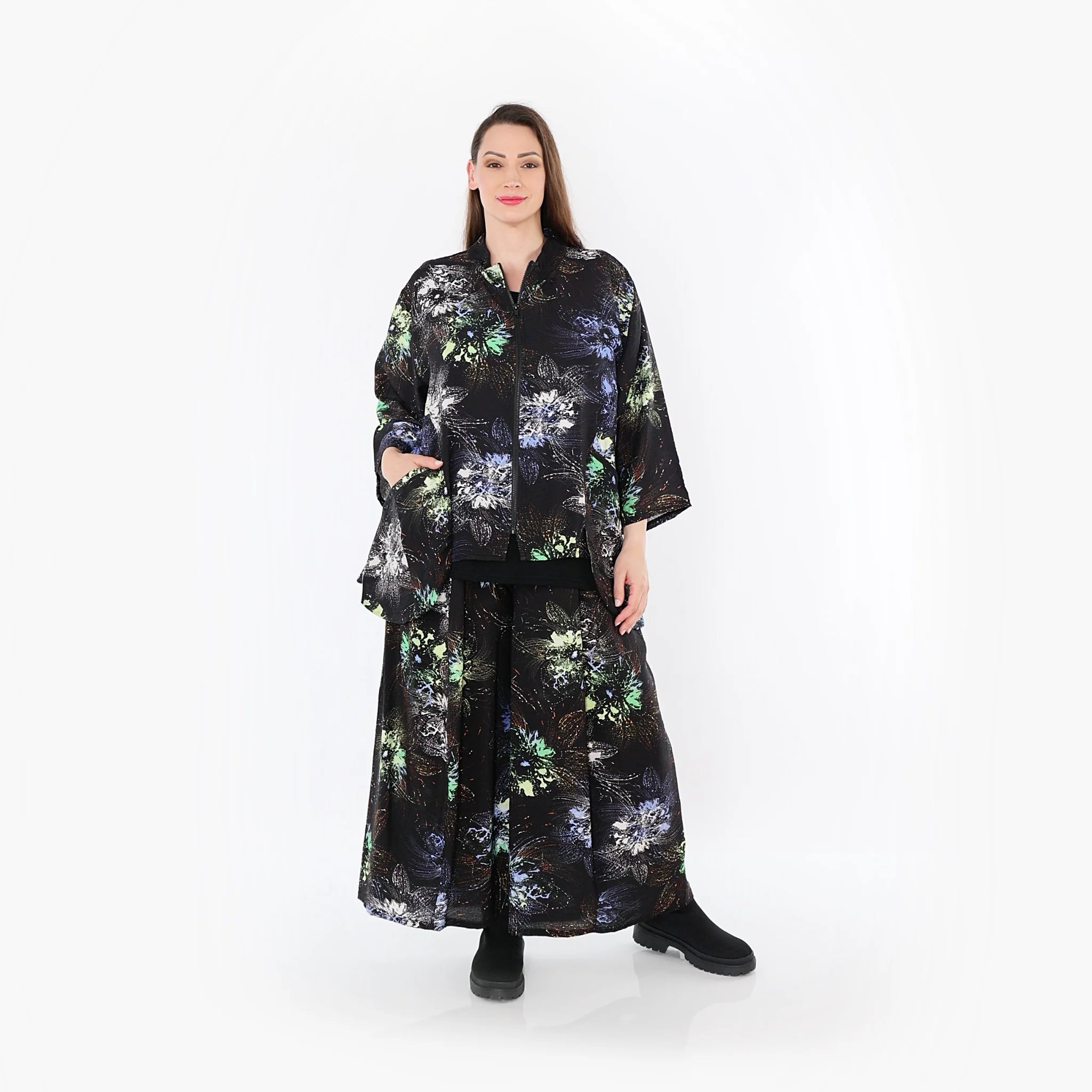  Palazzo Hose von AKH Fashion aus Viskose, 1491.07089, Schwarz/Blau/Multi, Blumen, Schick