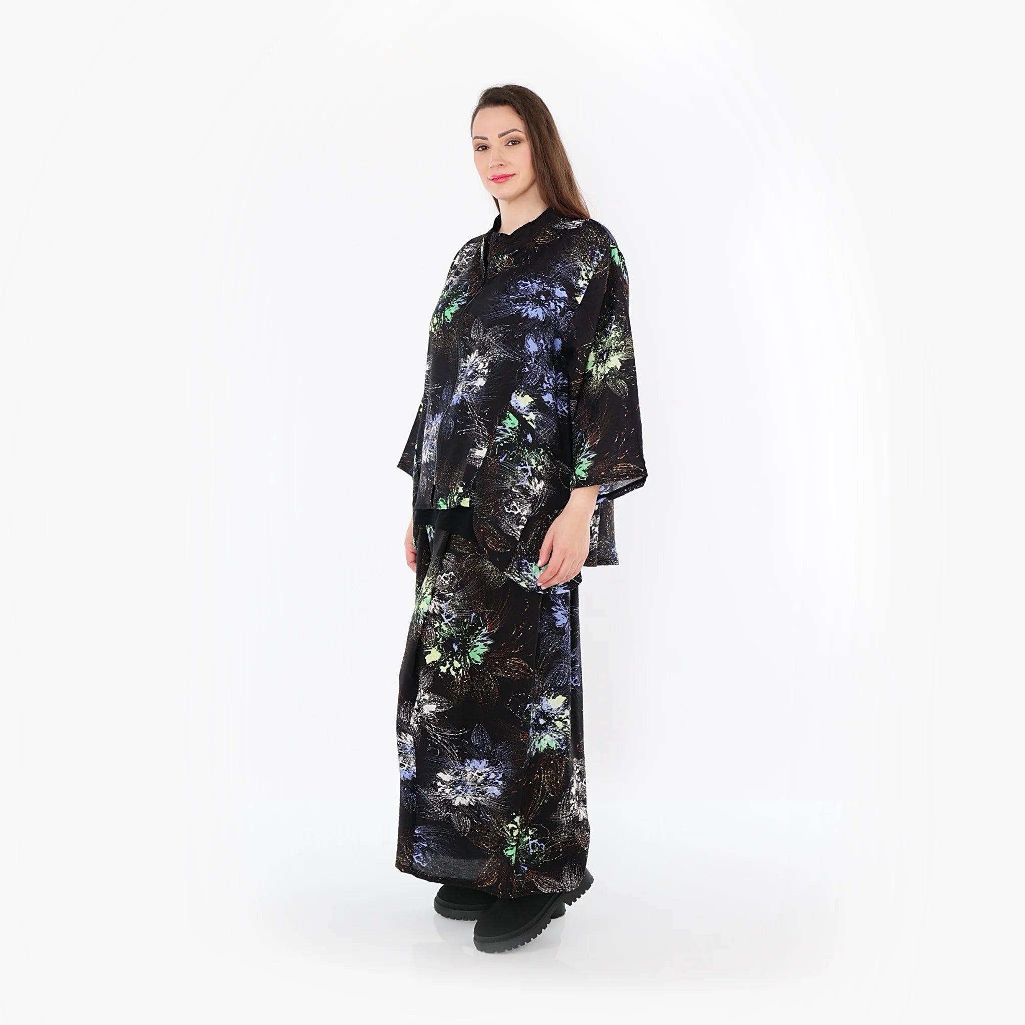  Palazzo Hose von AKH Fashion aus Viskose, 1491.07089, Schwarz/Blau/Multi, Blumen, Schick