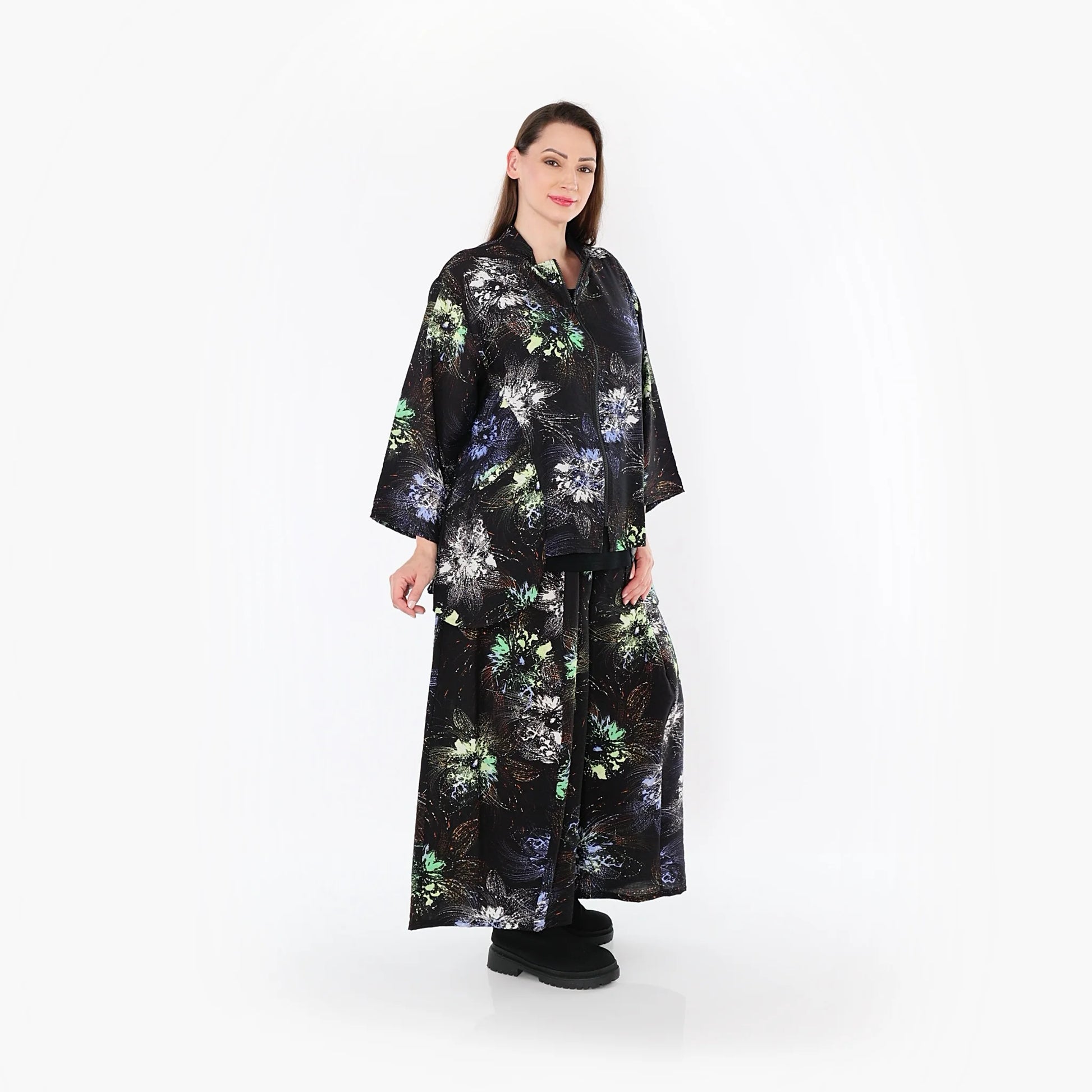  Palazzo Hose von AKH Fashion aus Viskose, 1491.07089, Schwarz/Blau/Multi, Blumen, Schick
