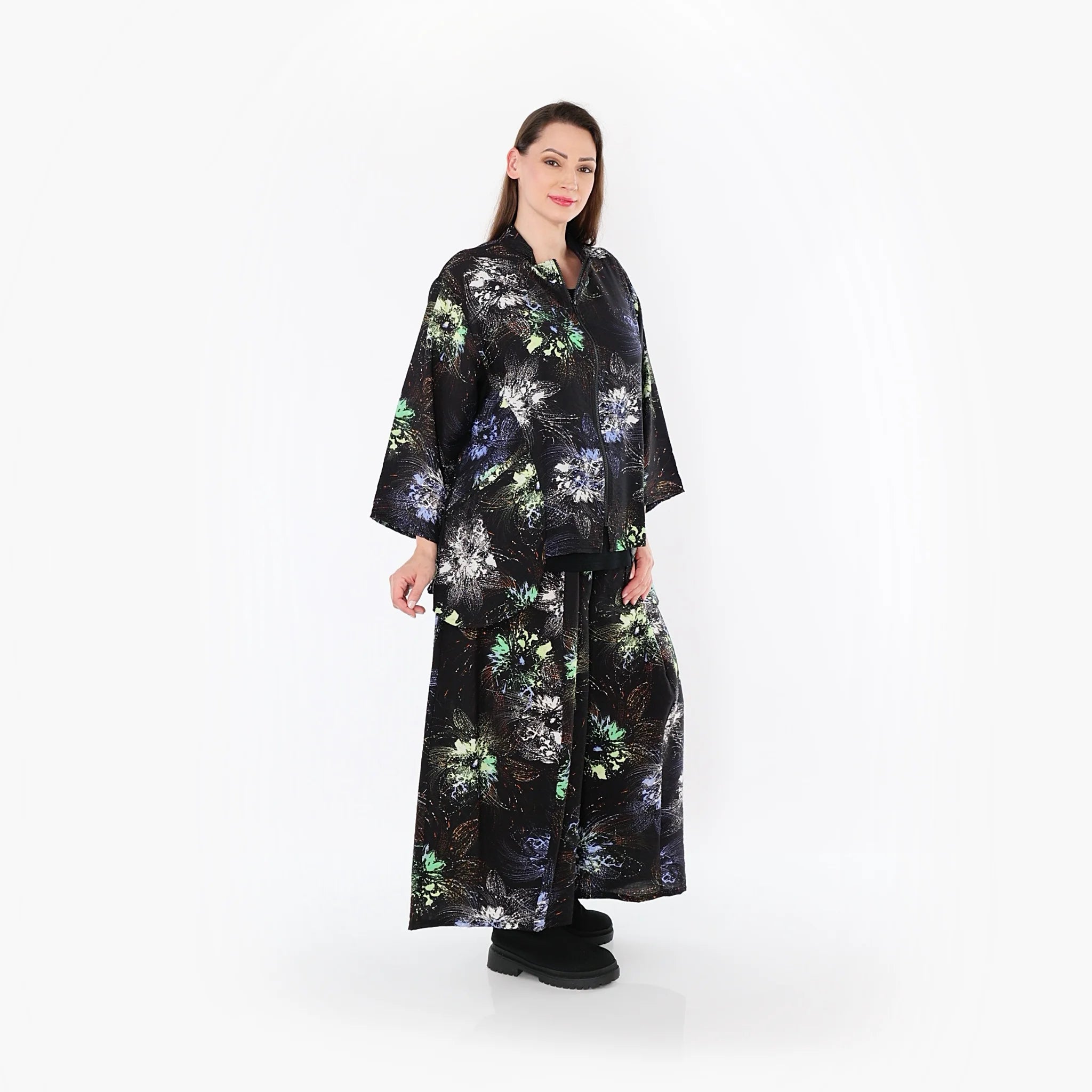  Palazzo Hose von AKH Fashion aus Viskose, 1491.07089, Schwarz/Blau/Multi, Blumen, Schick