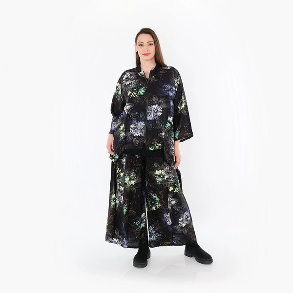  A-Form Jacke von AKH Fashion aus Viskose, 1491.06939, Schwarz/Blau/Multi, Blumen, Schick