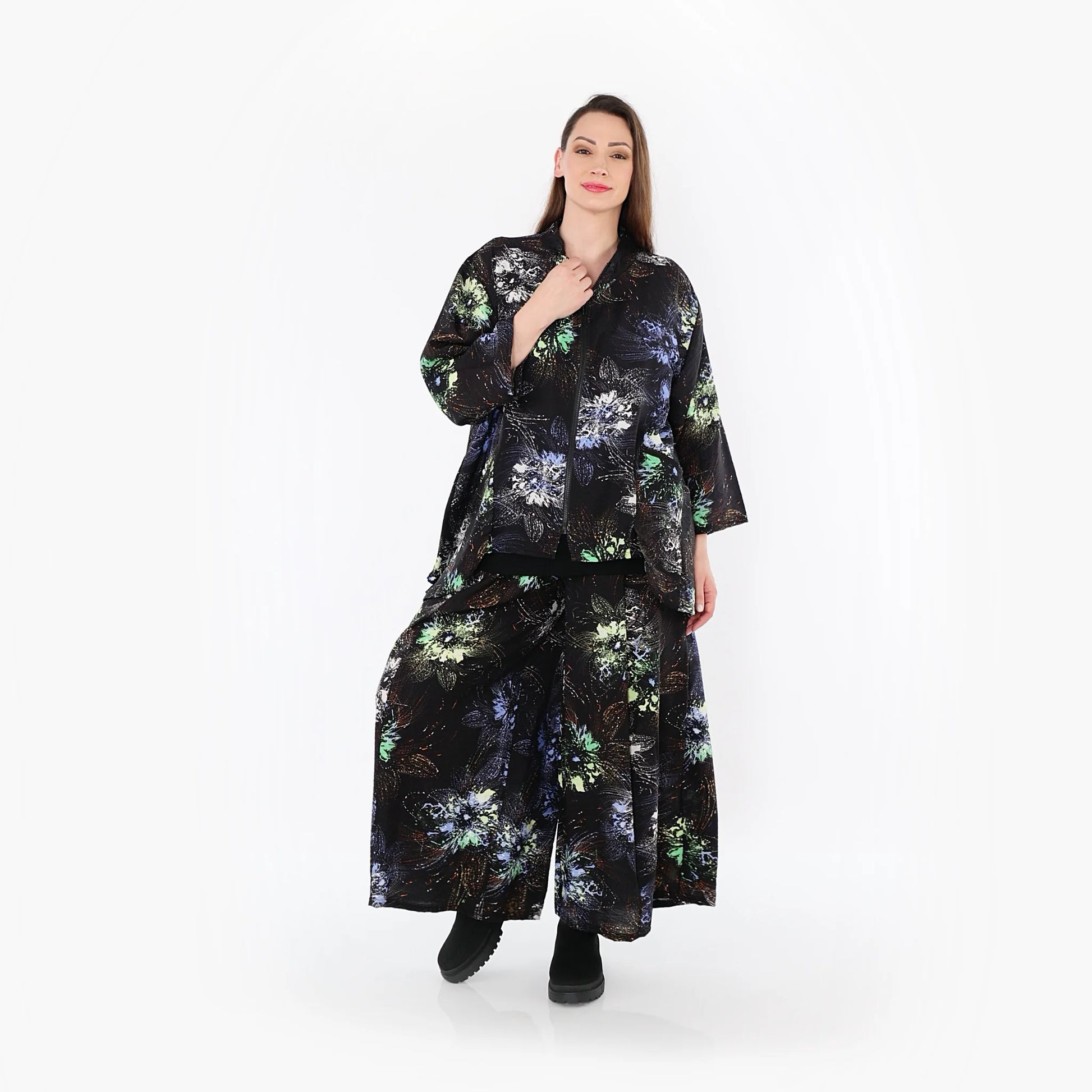  Palazzo Hose von AKH Fashion aus Viskose, 1491.07089, Schwarz/Blau/Multi, Blumen, Schick