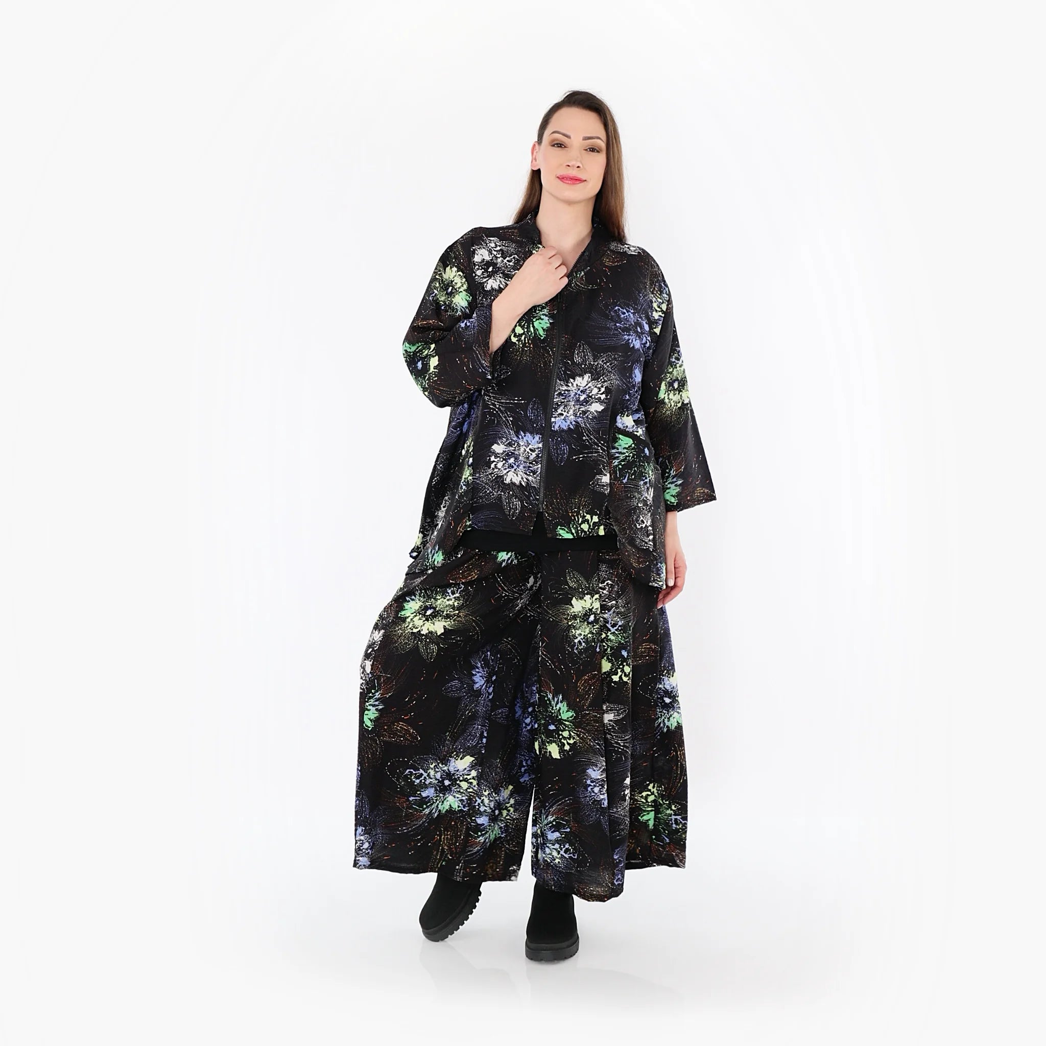 Palazzo Hose von AKH Fashion aus Viskose, 1491.07089, Schwarz/Blau/Multi, Blumen, Schick