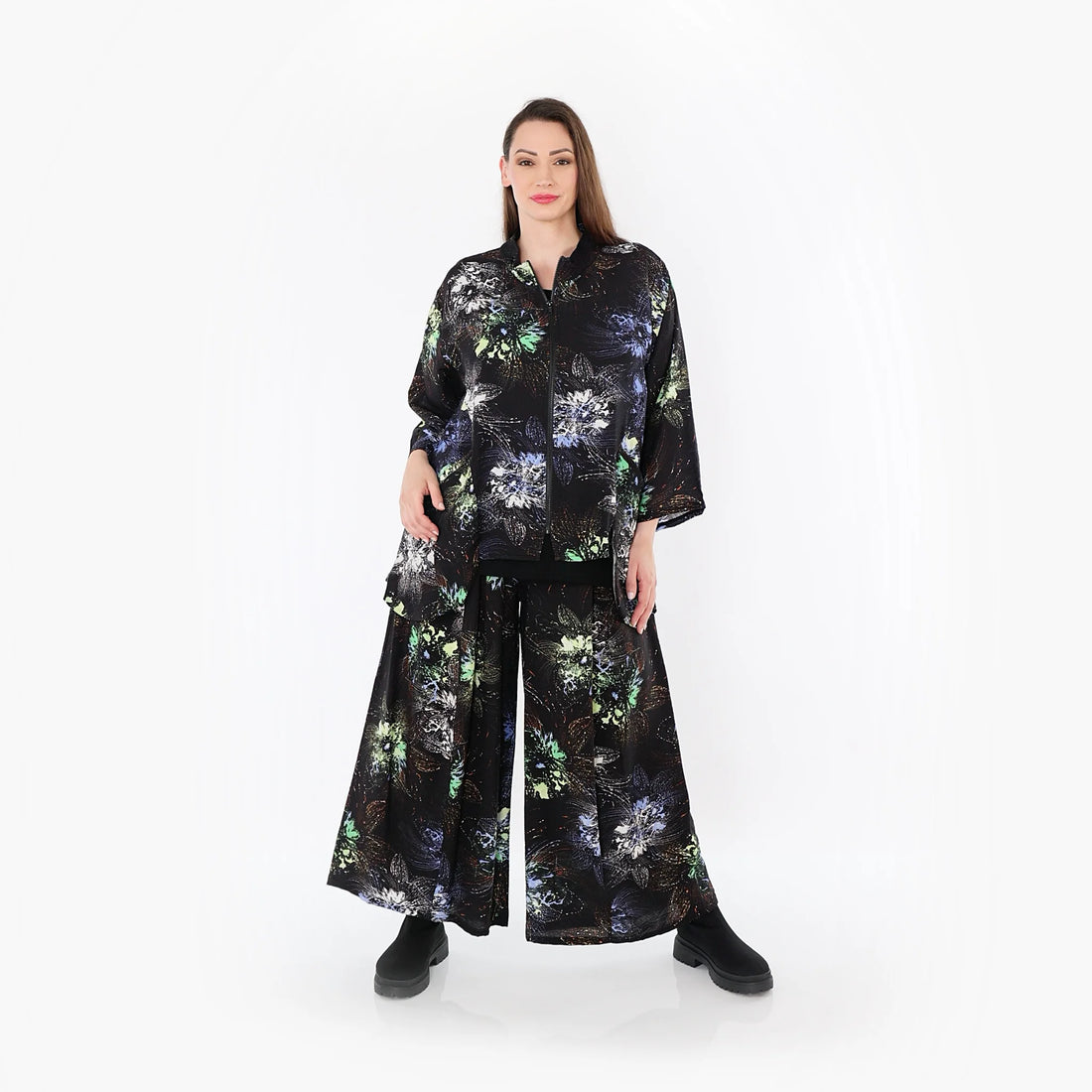  Palazzo Hose von AKH Fashion aus Viskose, 1491.07089, Schwarz/Blau/Multi, Blumen, Schick