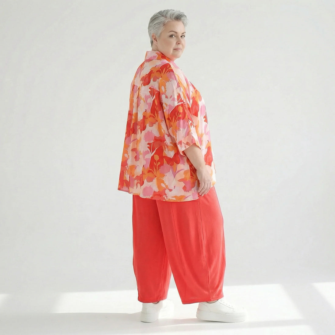  AKH Fashion Bluse in gerundeter Form, aus Viskose, 1506.07092, Orange/Multicolor, Blumen