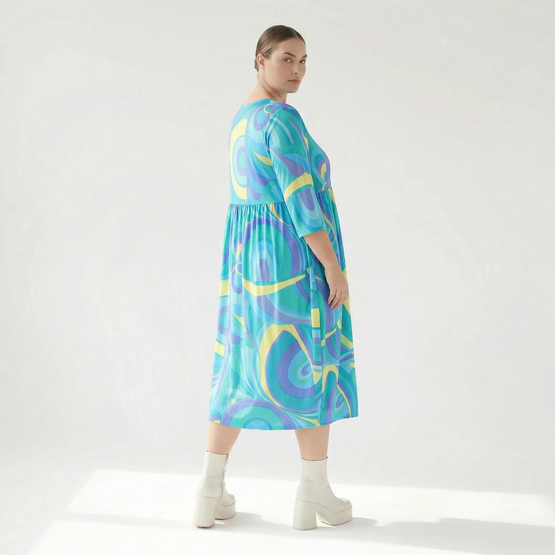  Ballonkleid von AKH Fashion aus Baumwolle, 1508.06698, Grün/Multi, Abstrakt, Ausgefallen