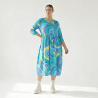  Ballonkleid von AKH Fashion aus Baumwolle, 1508.06698, Grün/Multi, Abstrakt, Ausgefallen
