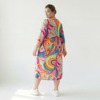  Ballonkleid von AKH Fashion aus Baumwolle, 1508.06698, Rosa/Multi, Abstrakt, Ausgefallen
