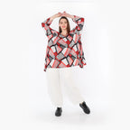  A-Form Bigshirt von AKH Fashion aus Materialmix, 1511.01019, Rot/Weiß/Schwarz, Abstrakt