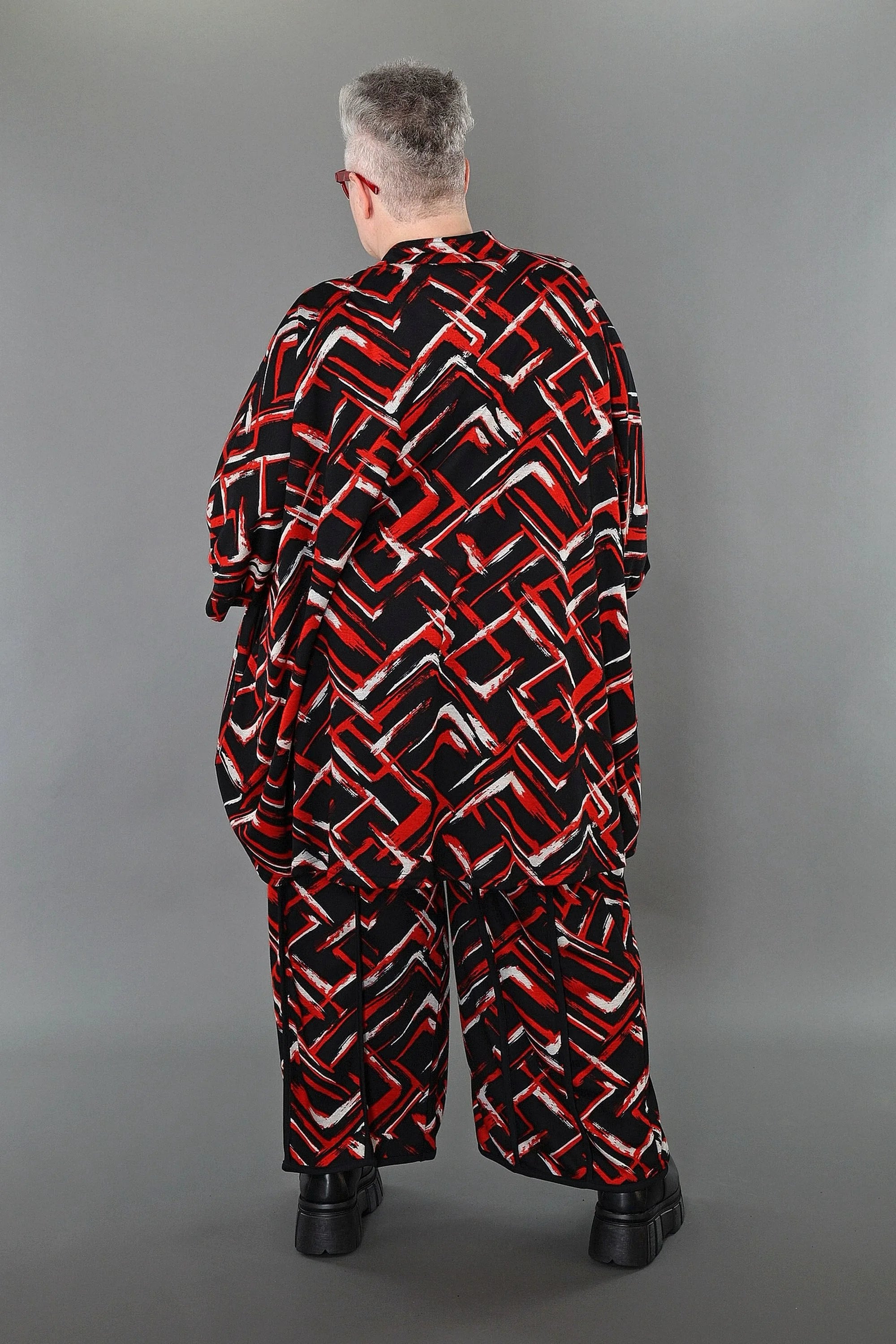 A-Form Jacke von AKH Fashion aus Viskose, 1517.07116, Schwarz/Rot/Weiß, Pinselstrich