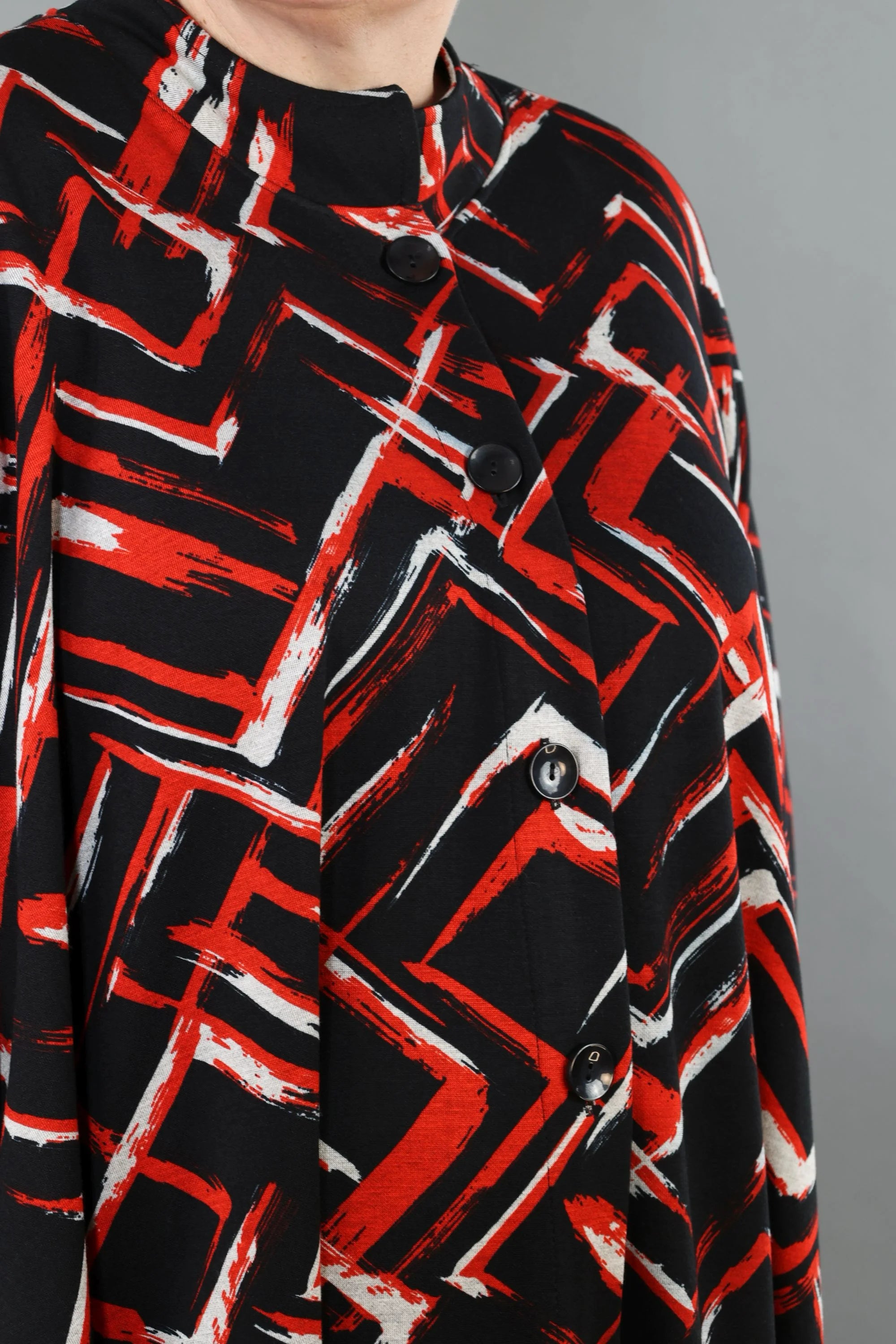  A-Form Jacke von AKH Fashion aus Viskose, 1517.07116, Schwarz/Rot/Weiß, Pinselstrich