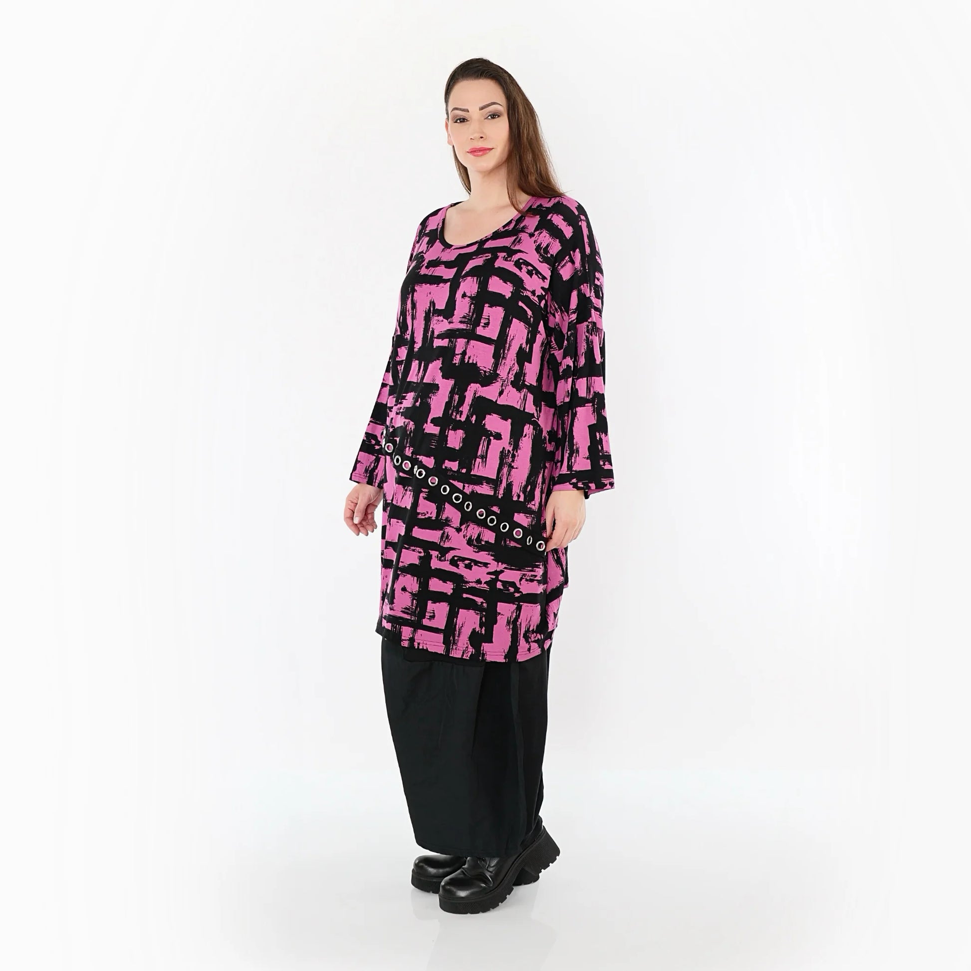  A-Form Bigshirt von AKH Fashion aus Viskose, 1519.07126, Fuchsia/Schwarz, Pinselstrich