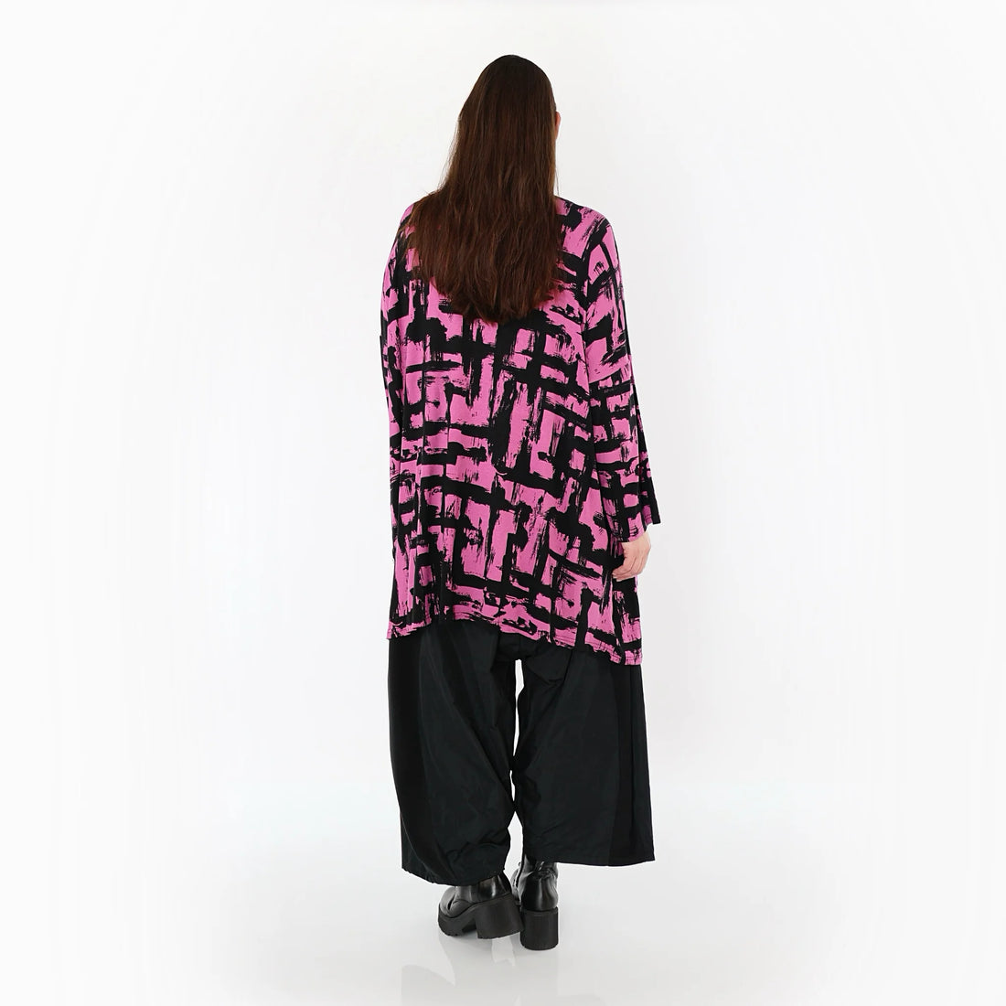  A-Form Bigshirt von AKH Fashion aus Viskose, 1519.07126, Fuchsia/Schwarz, Pinselstrich