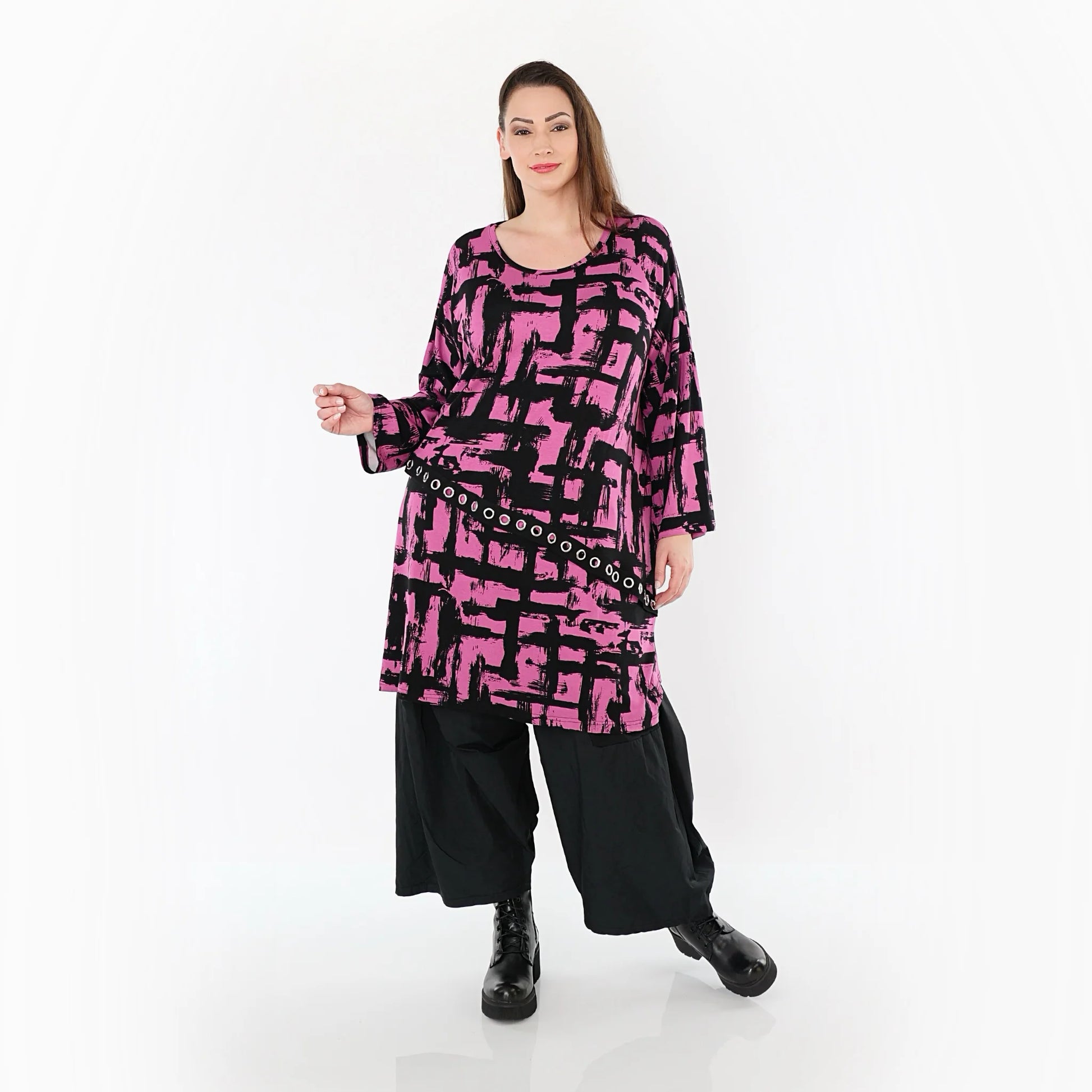  A-Form Bigshirt von AKH Fashion aus Viskose, 1519.07126, Fuchsia/Schwarz, Pinselstrich