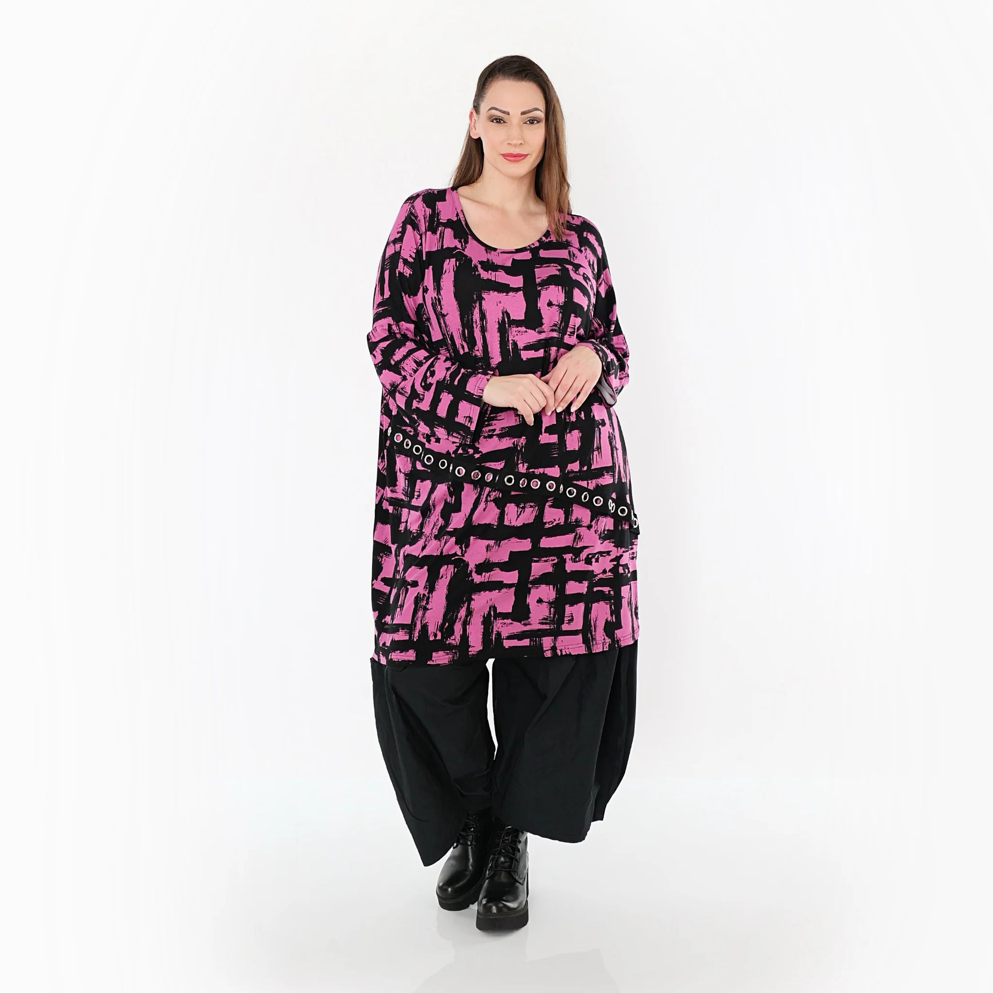  A-Form Bigshirt von AKH Fashion aus Viskose, 1519.07126, Fuchsia/Schwarz, Pinselstrich