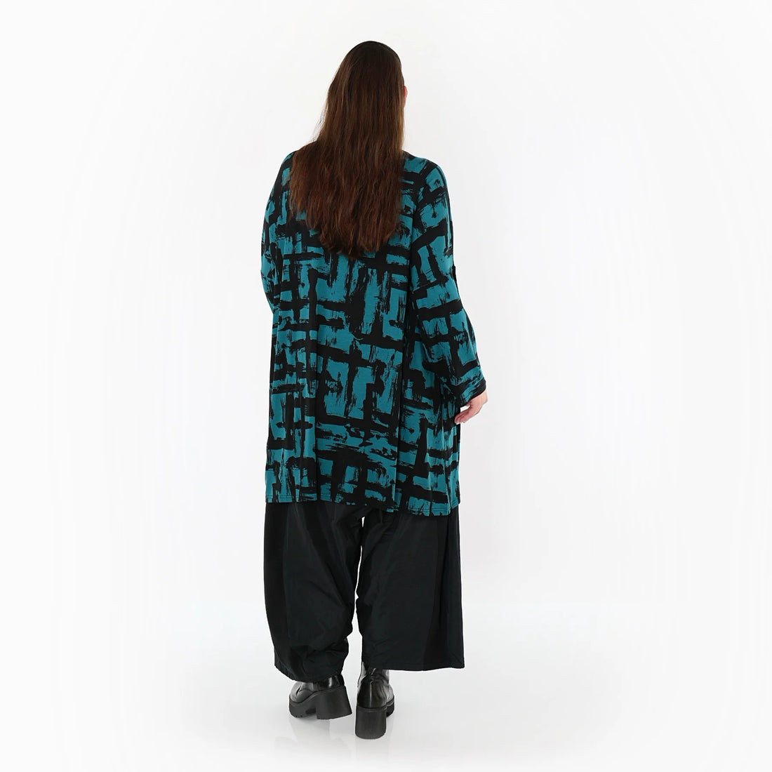  A-Form Bigshirt von AKH Fashion aus Viskose, 1519.07126, Petrol/Schwarz, Pinselstrich, Schick