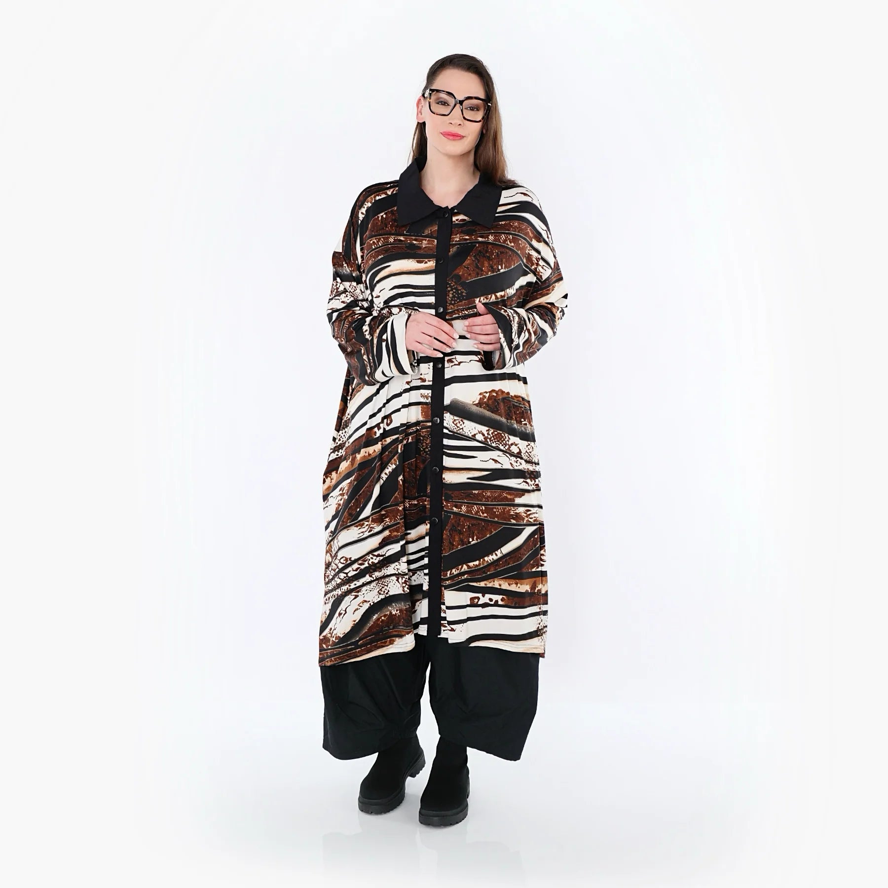  AKH Fashion Bluse in gerader Form, aus Materialmix, 1507131, Schwarz/Braun/Weiß, Reptil