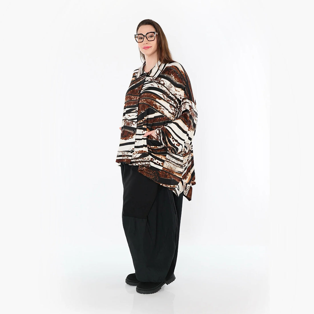  A-Form Bluse von AKH Fashion aus Materialmix, 1507132, Schwarz/Braun/Weiß, Reptil, Schick