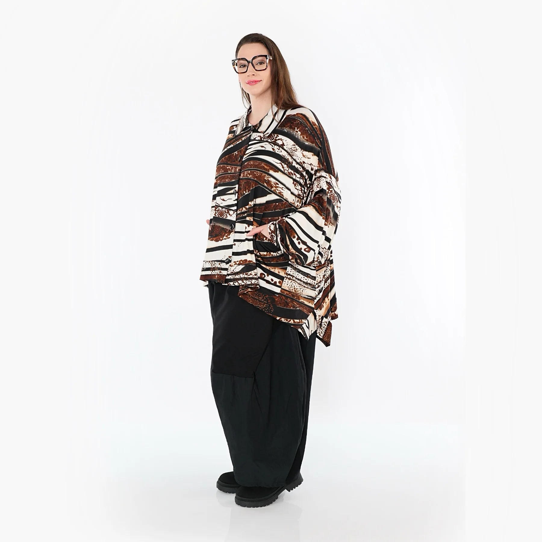  A-Form Bluse von AKH Fashion aus Materialmix, 1507132, Schwarz/Braun/Weiß, Reptil, Schick