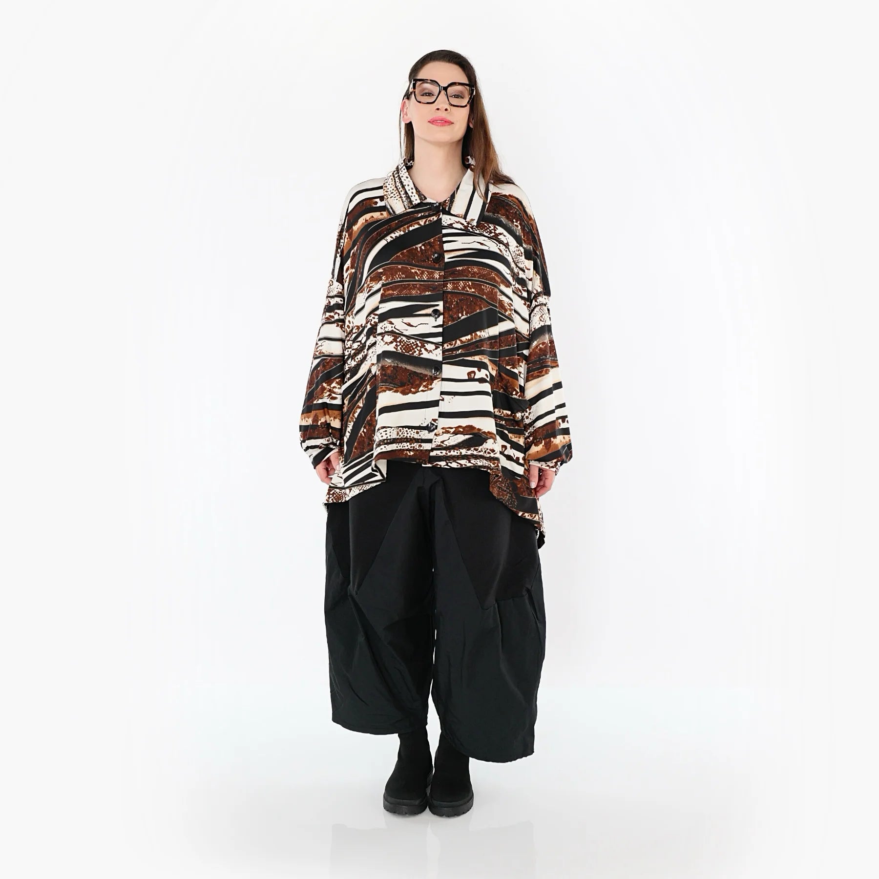  A-Form Bluse von AKH Fashion aus Materialmix, 1507132, Schwarz/Braun/Weiß, Reptil, Schick