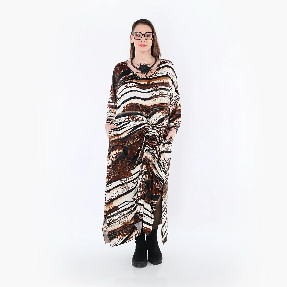  Kleid von AKH Fashion aus Materialmix, 1507134, Schwarz/Braun/Weiß, Reptil, Ausgefallen