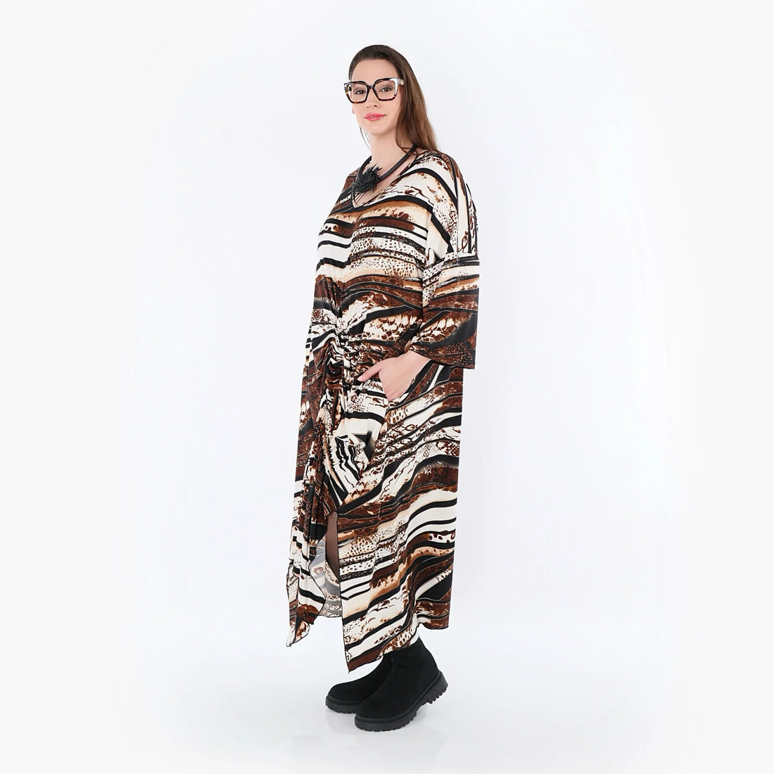  Kleid von AKH Fashion aus Materialmix, 1507134, Schwarz/Braun/Weiß, Reptil, Ausgefallen