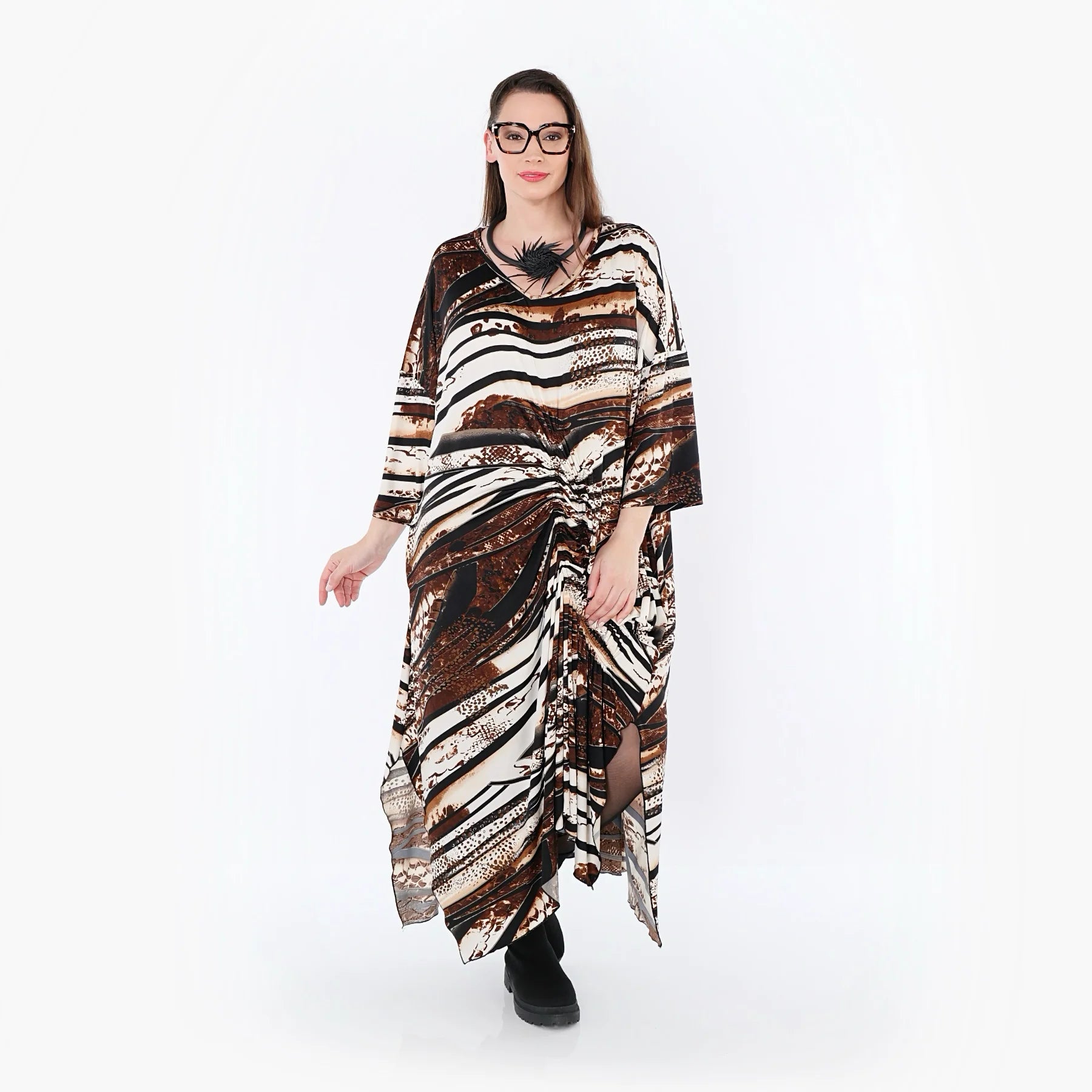  Kleid von AKH Fashion aus Materialmix, 1507134, Schwarz/Braun/Weiß, Reptil, Ausgefallen