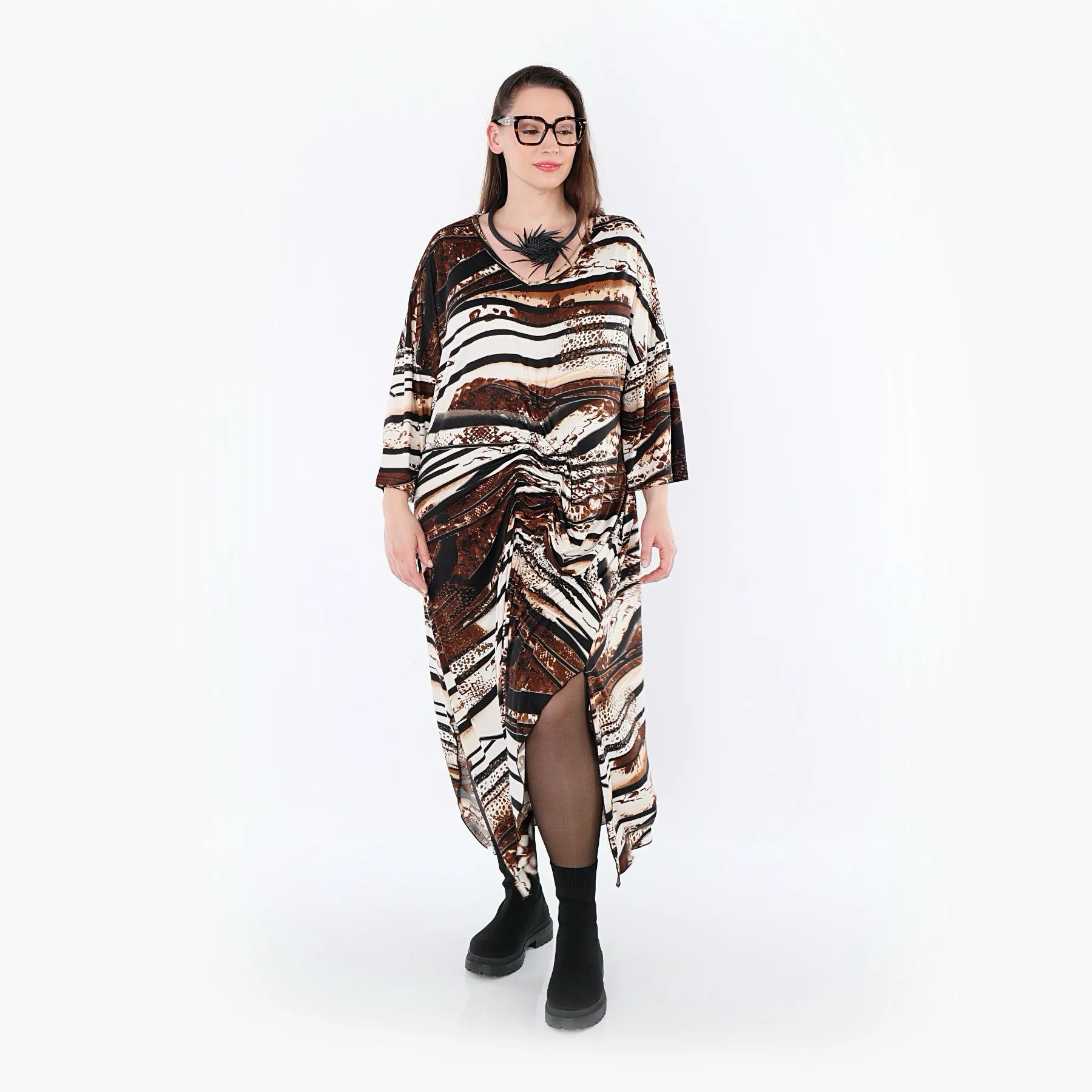 Kleid von AKH Fashion aus Materialmix, 1507134, Schwarz/Braun/Weiß, Reptil, Ausgefallen