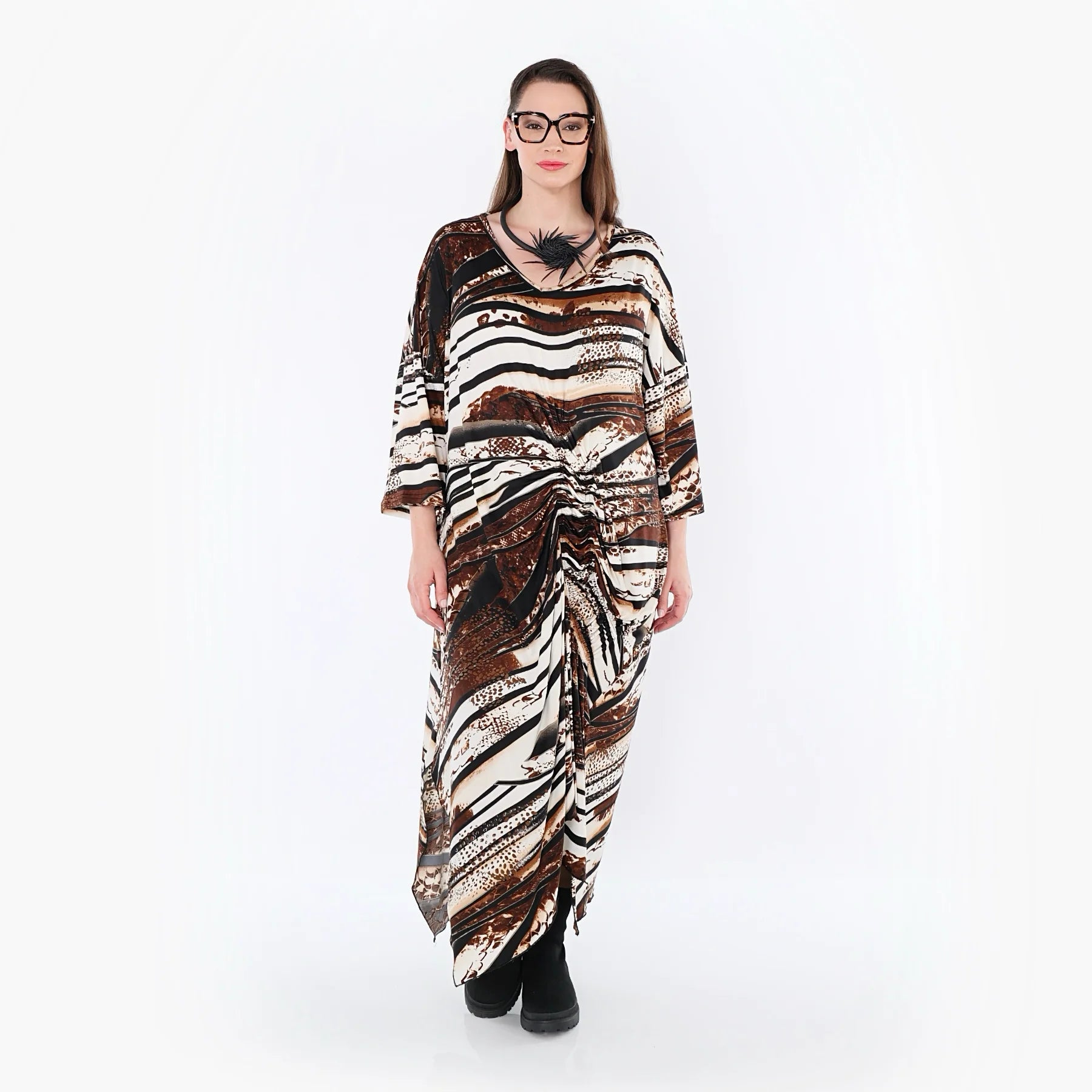  Kleid von AKH Fashion aus Materialmix, 1507134, Schwarz/Braun/Weiß, Reptil, Ausgefallen