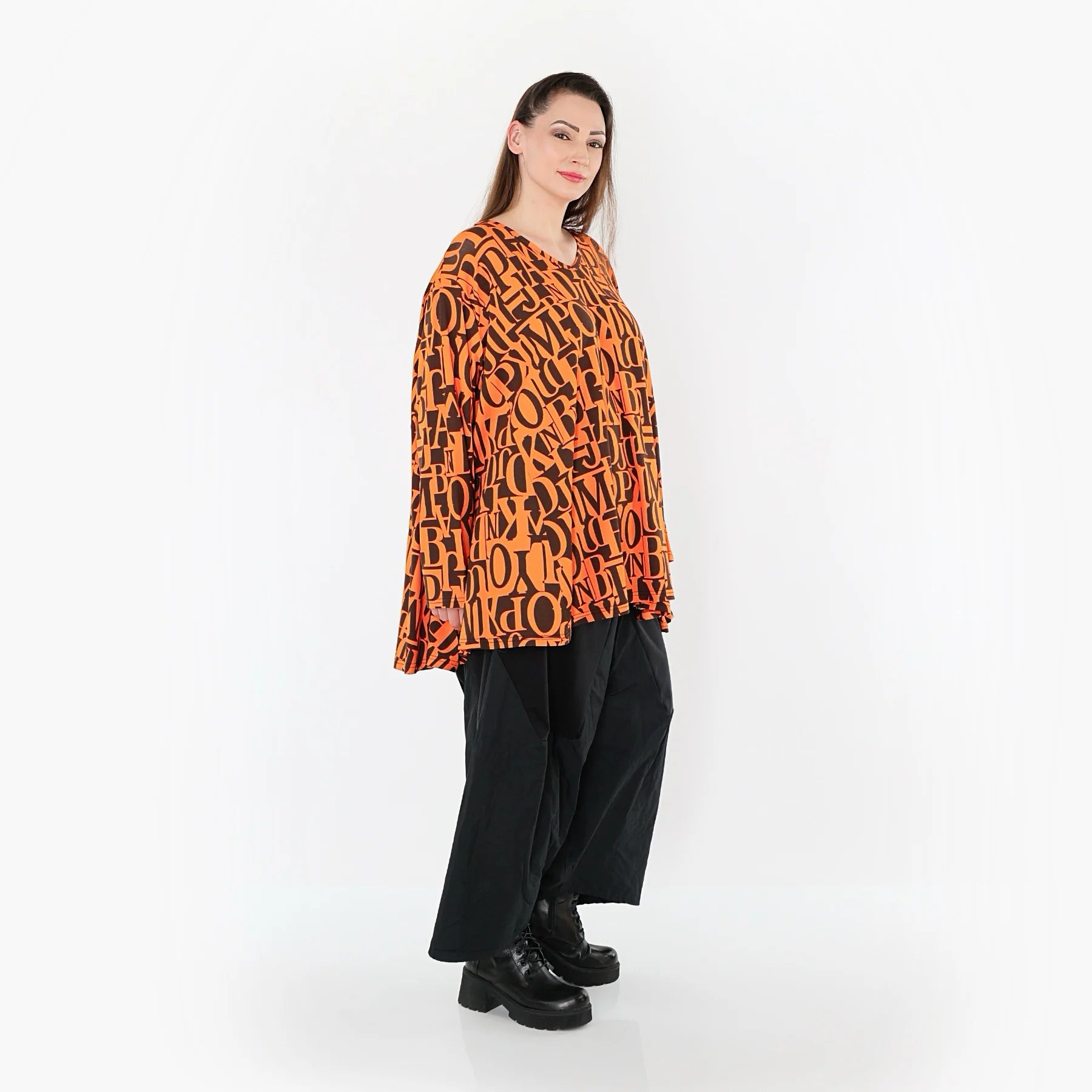  A-Form Bigshirt von AKH Fashion aus Viskose, 1500593, Orange/Braun, Buchstaben, Ausgefallen