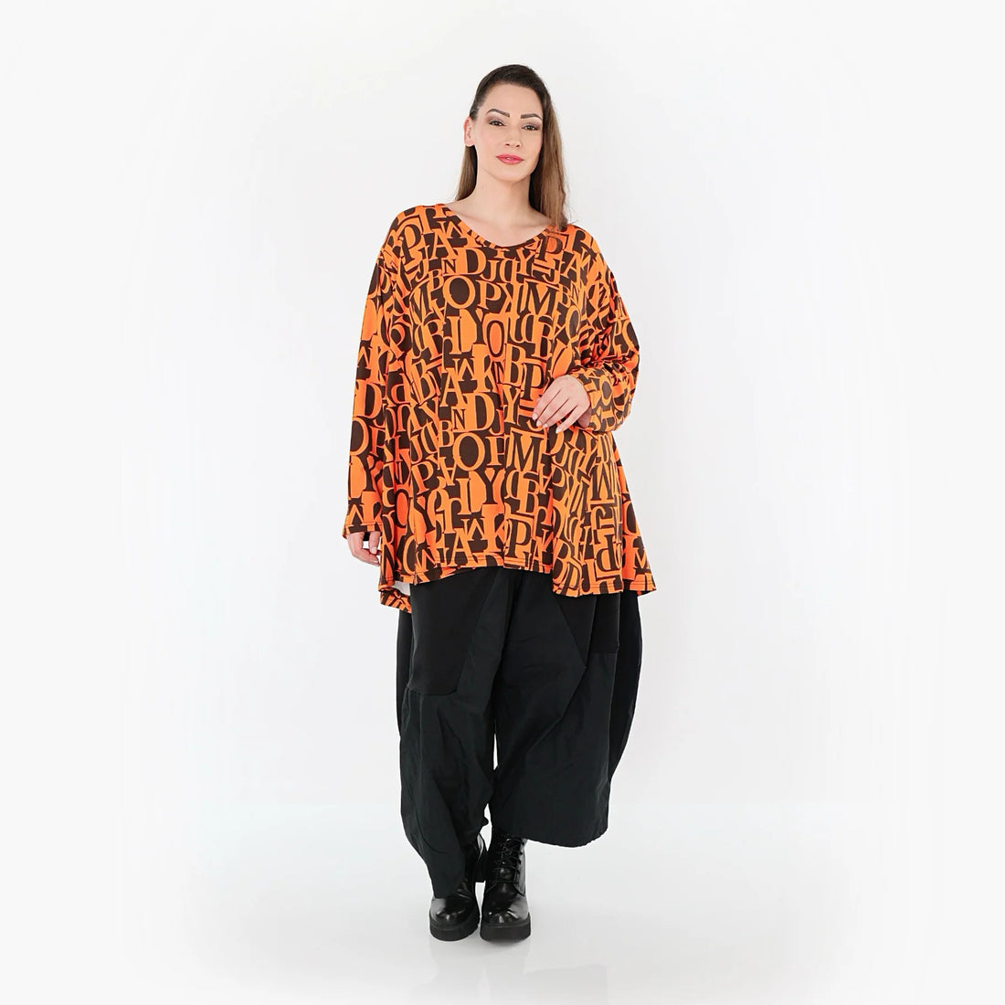  A-Form Bigshirt von AKH Fashion aus Viskose, 1500593, Orange/Braun, Buchstaben, Ausgefallen