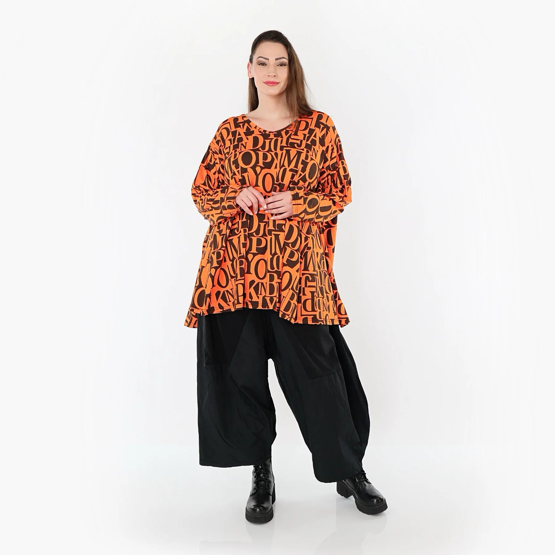  A-Form Bigshirt von AKH Fashion aus Viskose, 1500593, Orange/Braun, Buchstaben, Ausgefallen