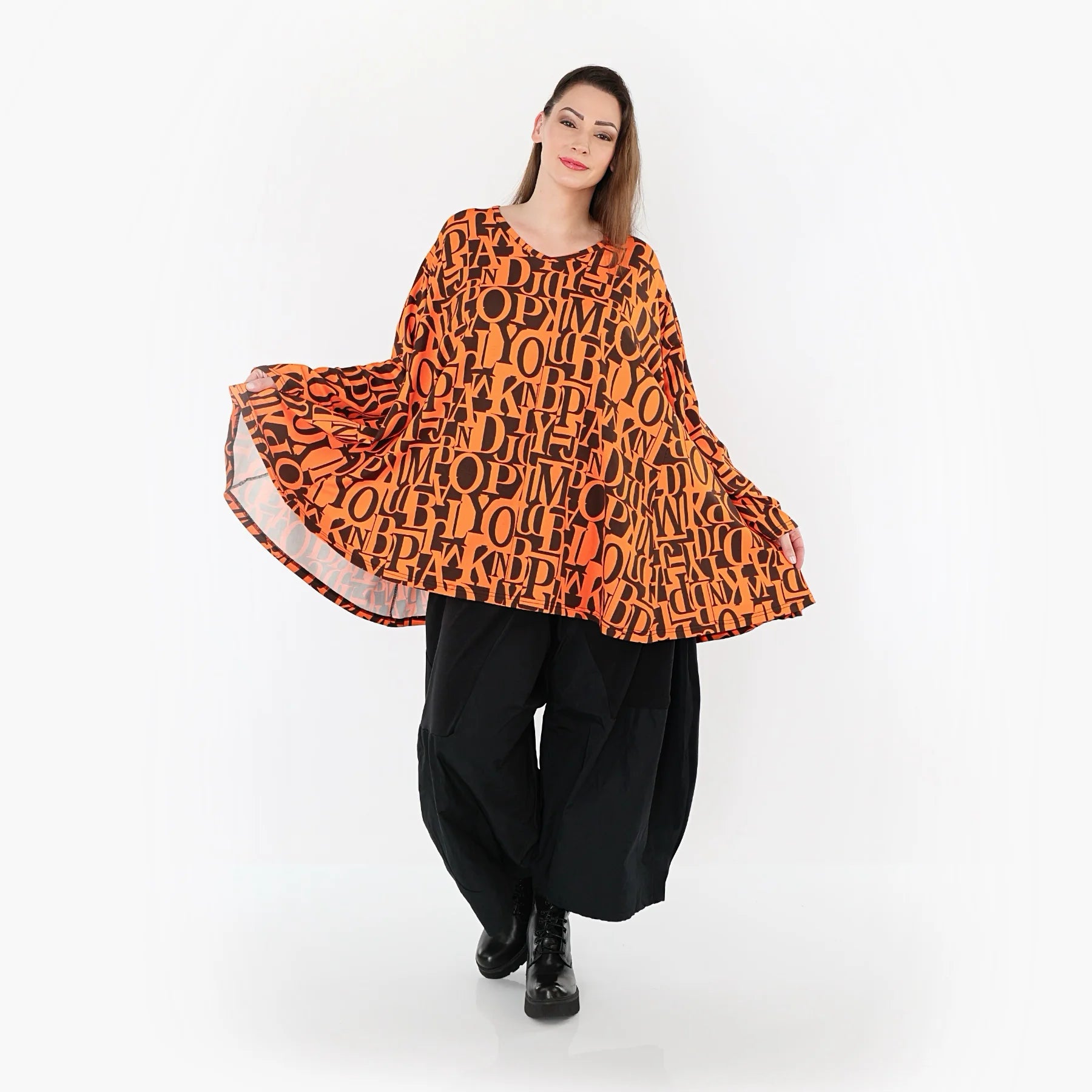 A-Form Bigshirt von AKH Fashion aus Viskose, 1500593, Orange/Braun, Buchstaben, Ausgefallen