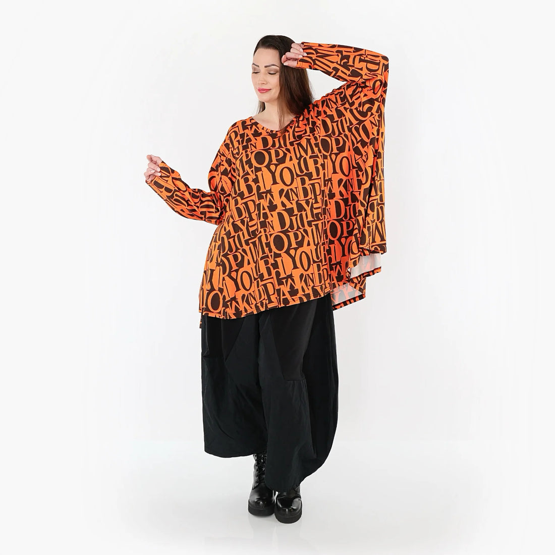 A-Form Bigshirt von AKH Fashion aus Viskose, 1500593, Orange/Braun, Buchstaben, Ausgefallen